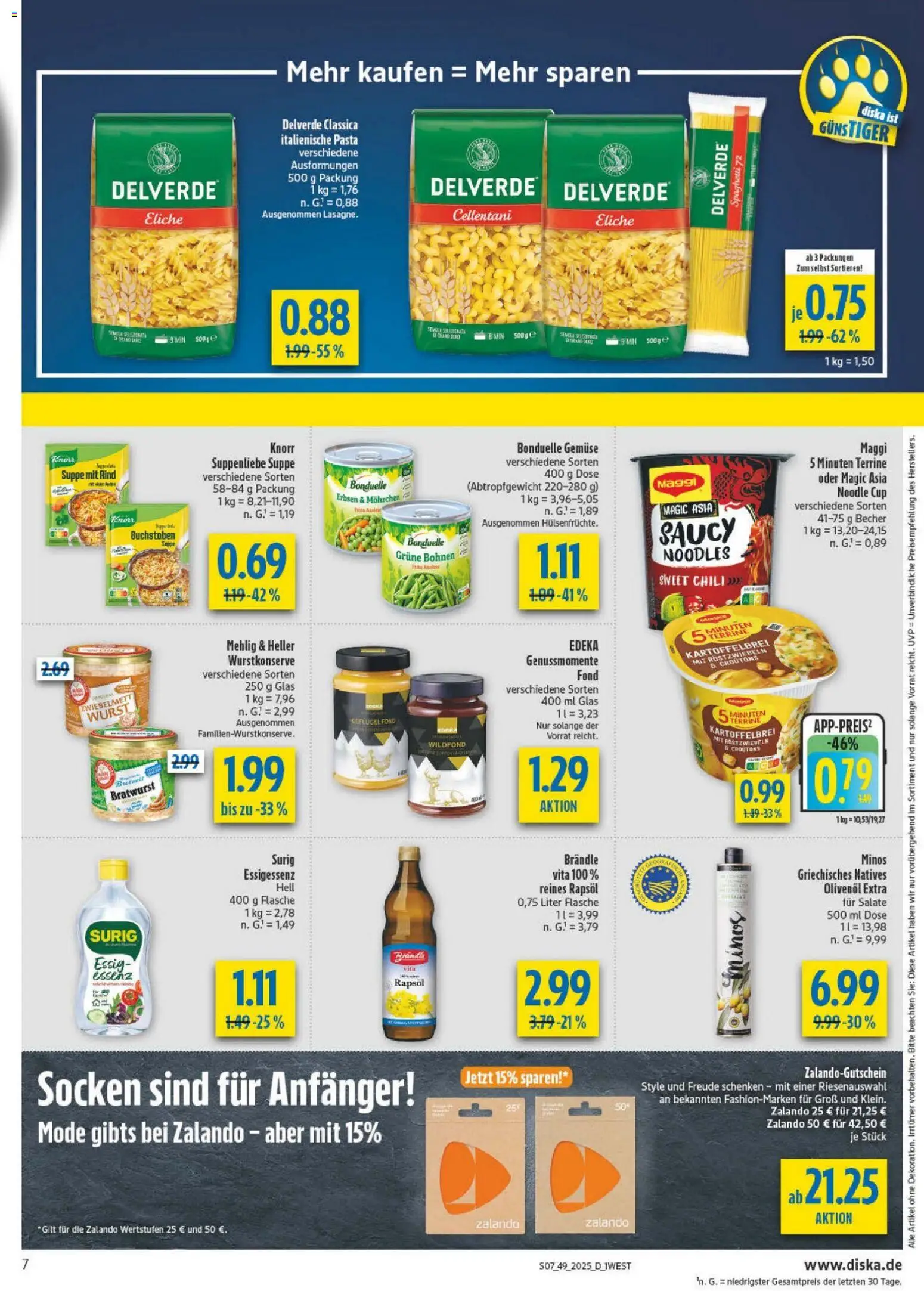 Diska - Diska Angebote Bayern KW49 – gültig ab 01.12.2025 | Seite: 7 | Produkte: Rapsöl, Bratwurst, Knorr, Erbsen