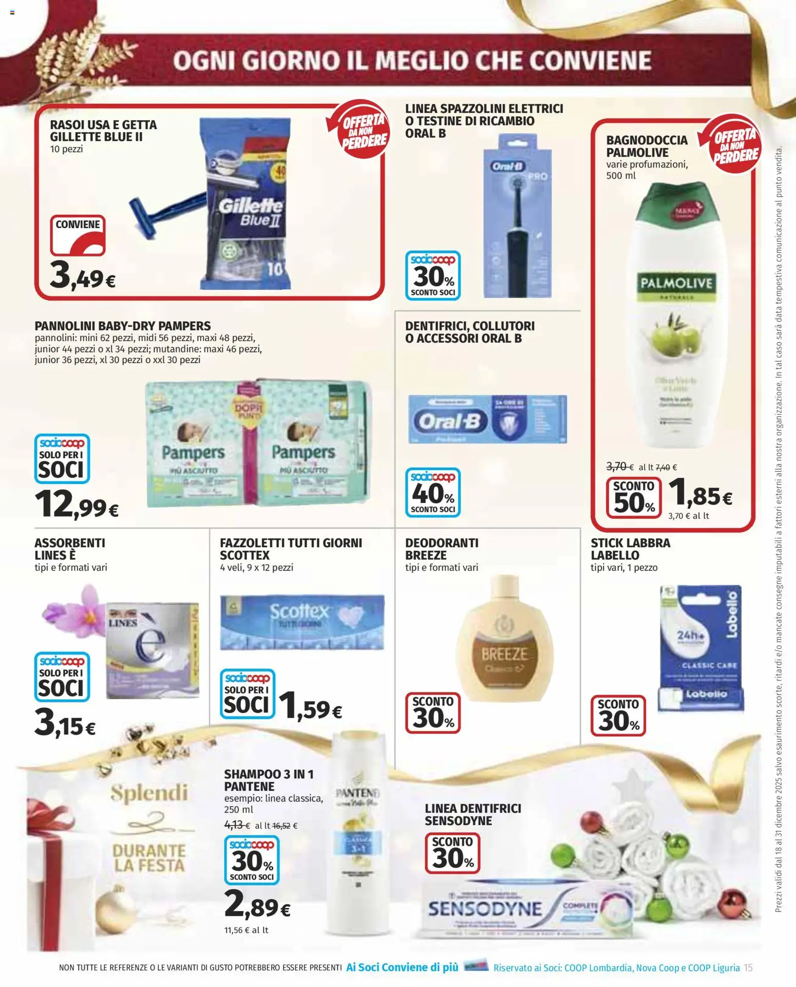 Volantino COOP del 18.12.2025 | Pagina: 15 | Prodotti: Shampoo, Fazzoletti, Mutandine, Pampers