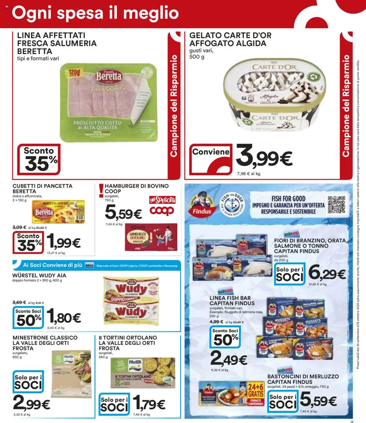 Volantino Ipercoop del 25.09.2025 | Pagina: 13 | Prodotti: Prosciutto Cotto, Gelato, Prosciutto, Hamburger