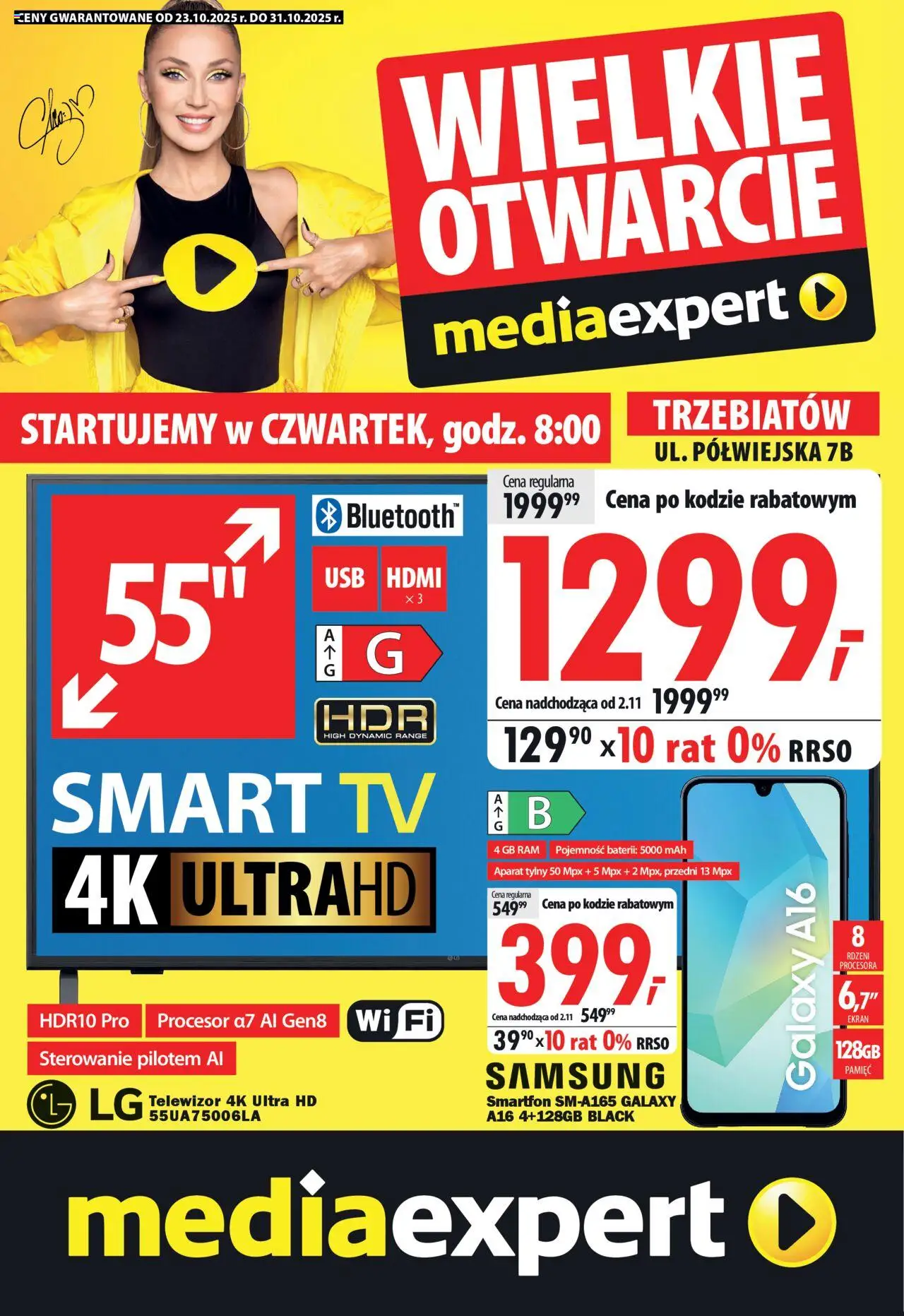 Mediaexpert Gazetka - Wielkie otwarcie Trzebiatów od 23.10.2025 | Strona: 1 | Produkty: Smartfon, Telewizor