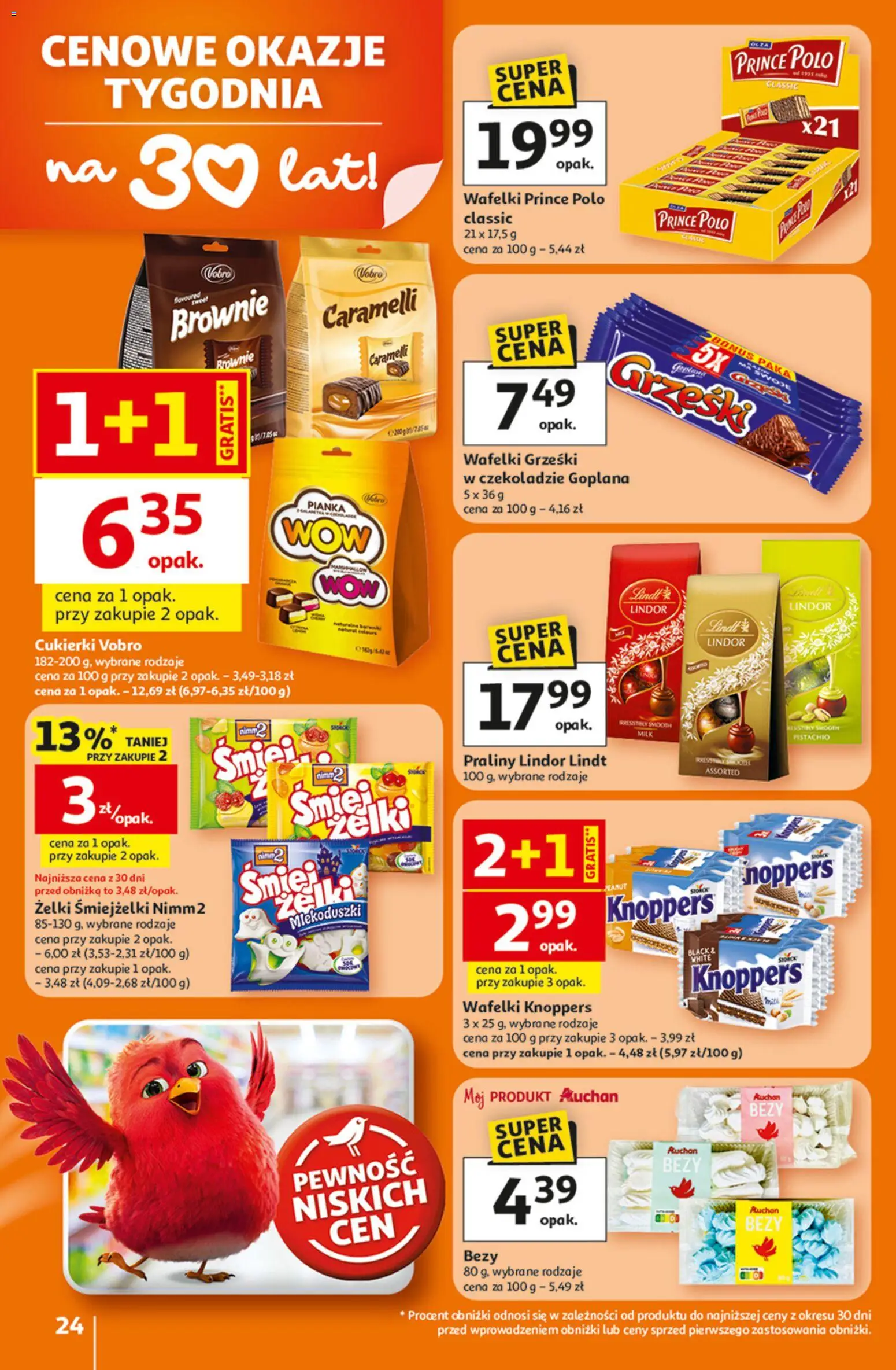 Auchan Gazetka - 30 Lat Hipermarket od 26.02.2026 | Strona: 24 | Produkty: Bezy, Wafelki, Żelki, Brownie