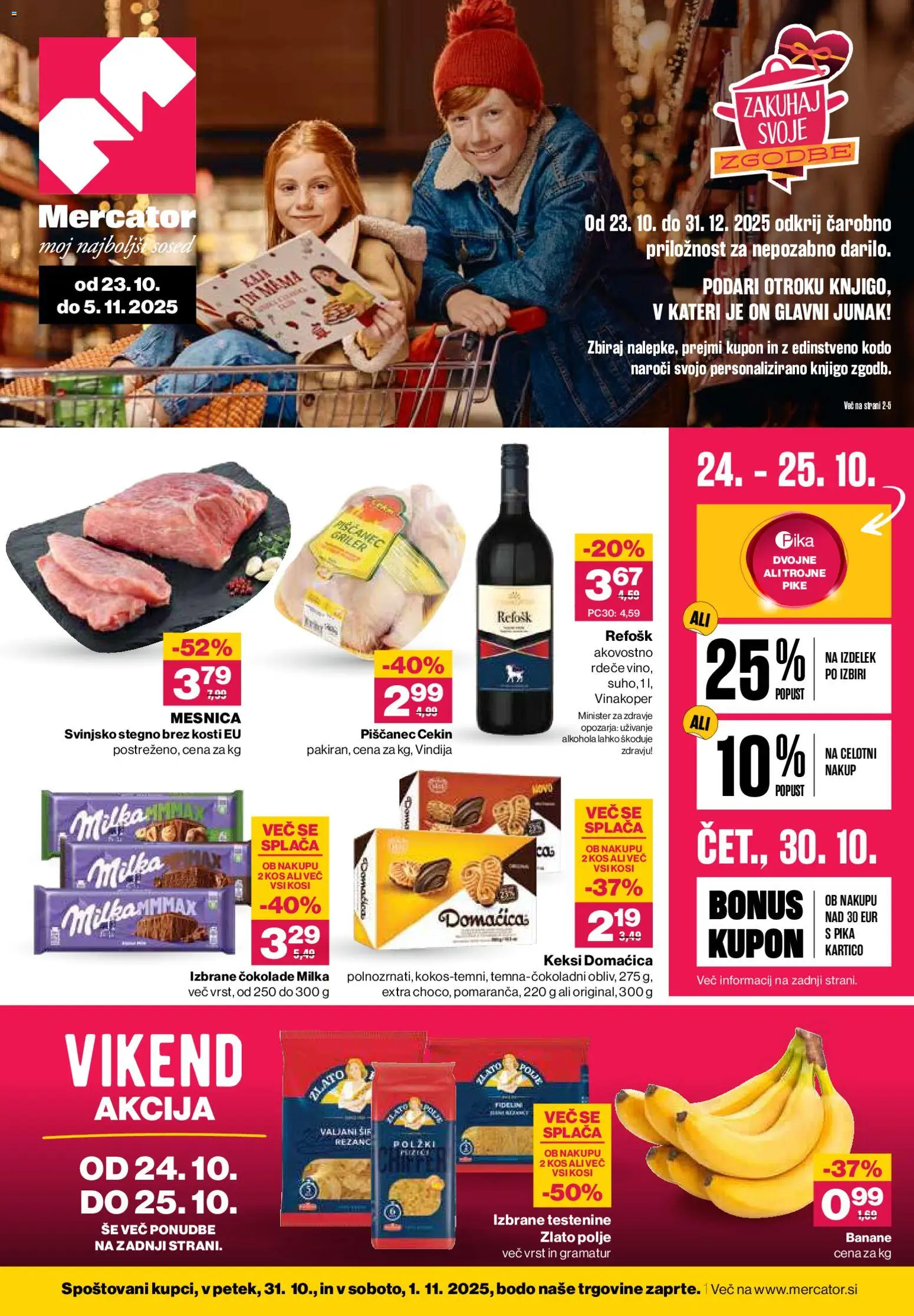 Novi Mercator katalog ponudbe – veljaven od 23.10.2025 | Stran: 1 | Izdelki: Keksi, Kos, Banane, Testenine