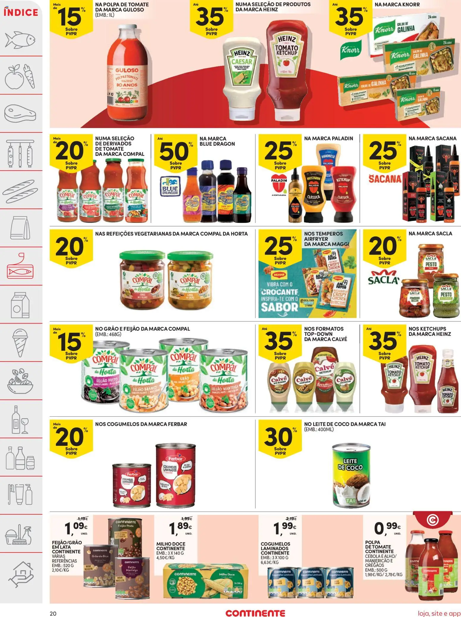 Continente folheto │ válido de 14.04.2026 | Página: 20 | Produtos: Leite, Tomate, Cogumelos, Milho
