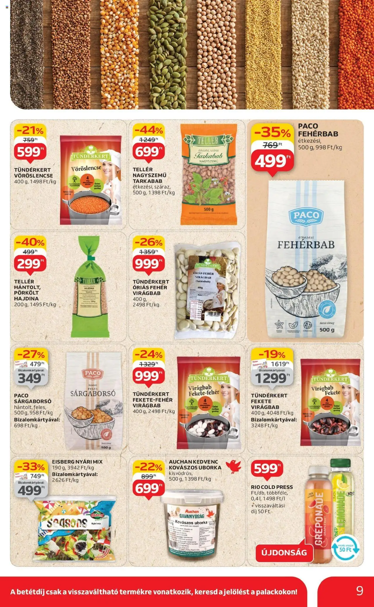 Auchan akciós ujság - amely érvényes a következő dátumtól: 12.06.2025 | Oldal: 9 | Termékek: Hajdina, Vöröslencse, Uborka, Grapefruit