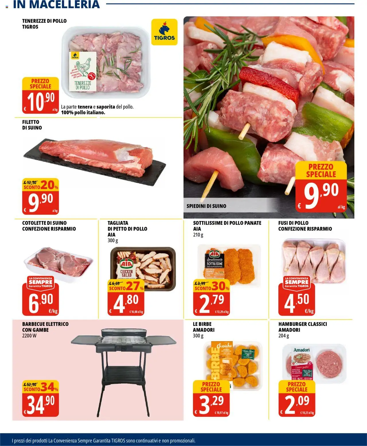 Volantino Tigros del 31.07.2025 | Pagina: 3 | Prodotti: Petto di Pollo, Suino, Hamburger, Spiedini