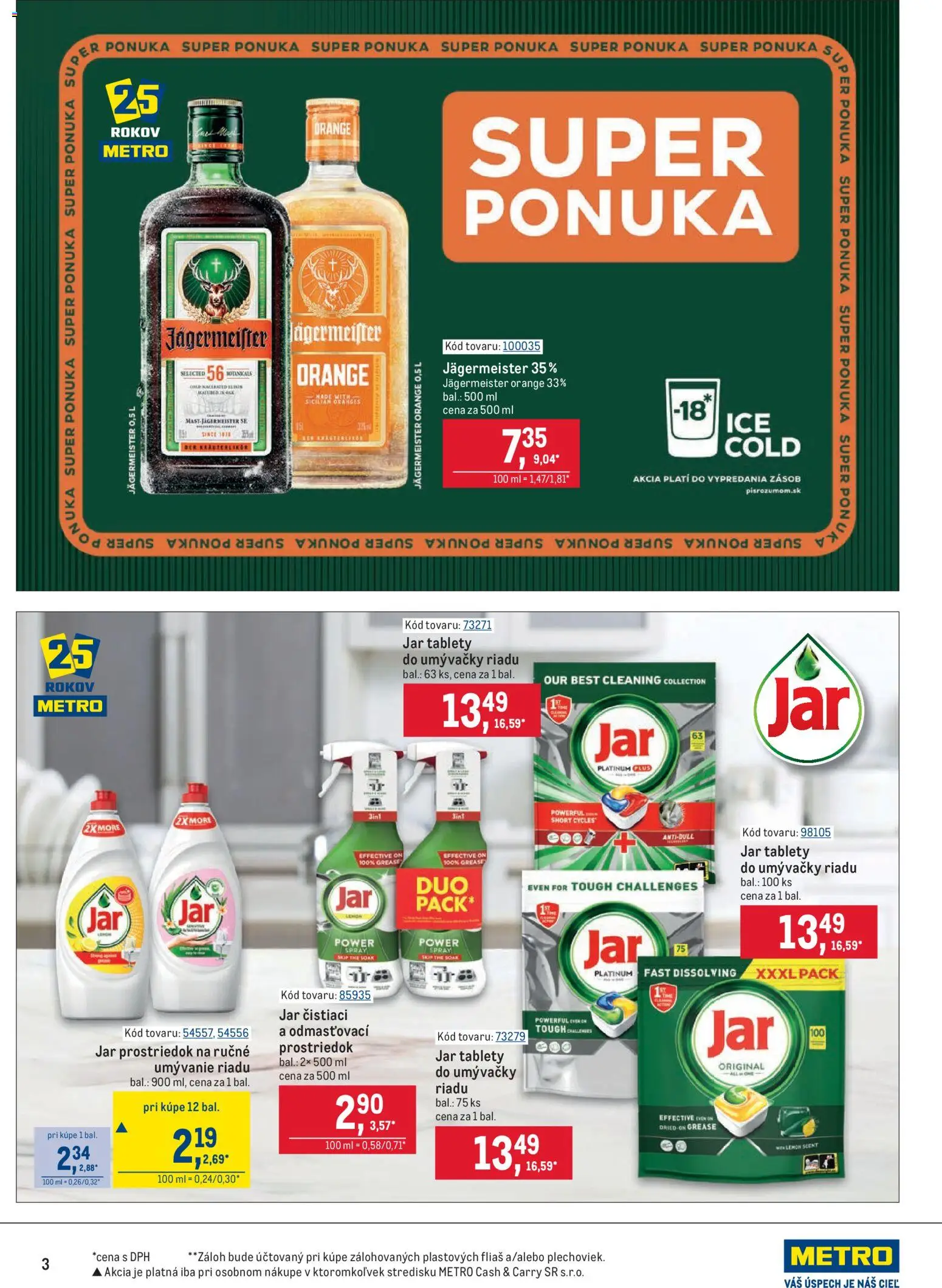 Nové Metro akcie – leták je platný od 22.10.2025 | Strana: 3 | Produkty: Jägermeister, Tablety do umývačky riadu, Jar