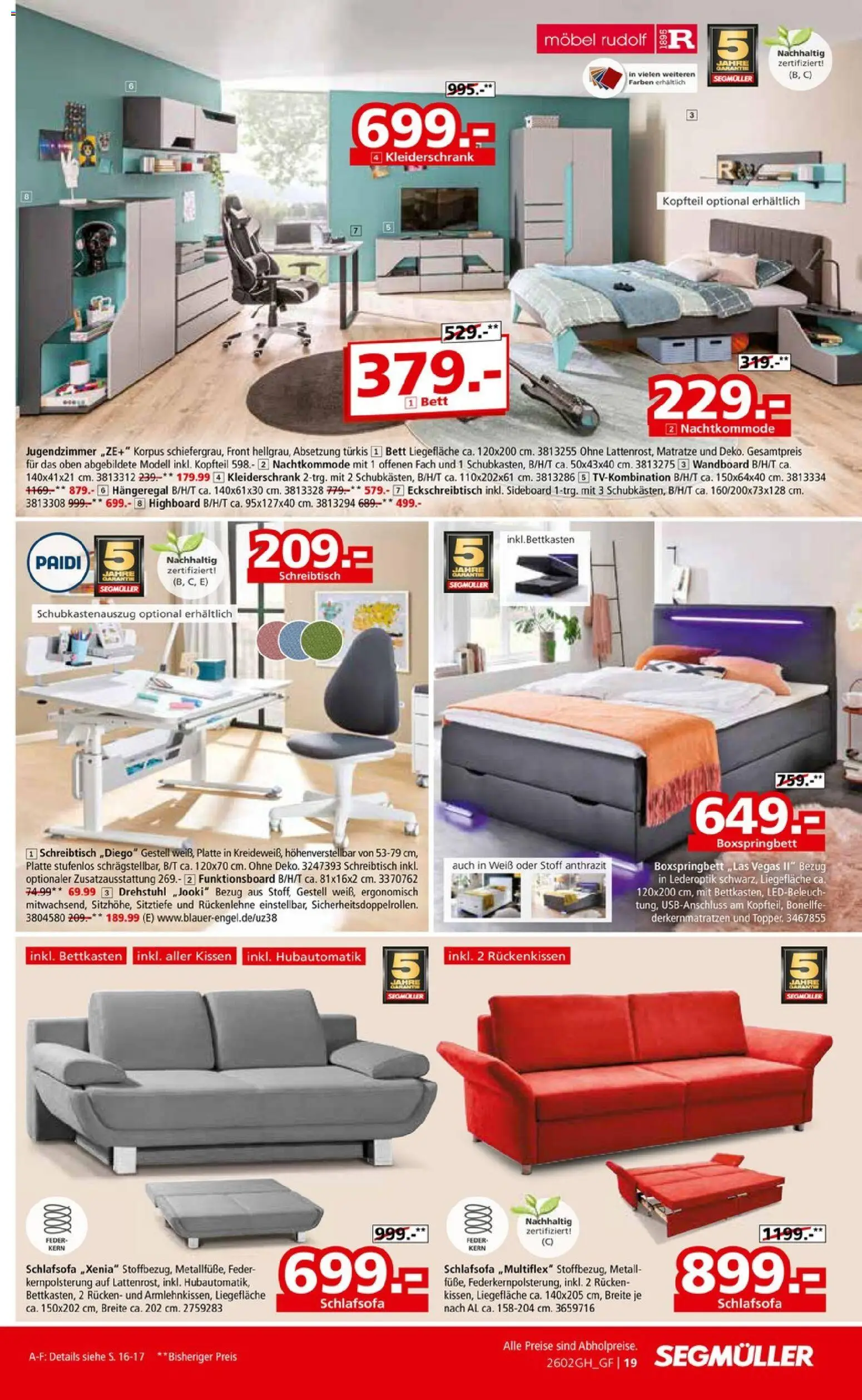 Segmüller Highlight Angebote – gültig ab 31.01.2026 | Seite: 33 | Produkte: Schlafsofa, Wandboard, Matratze, Kissen