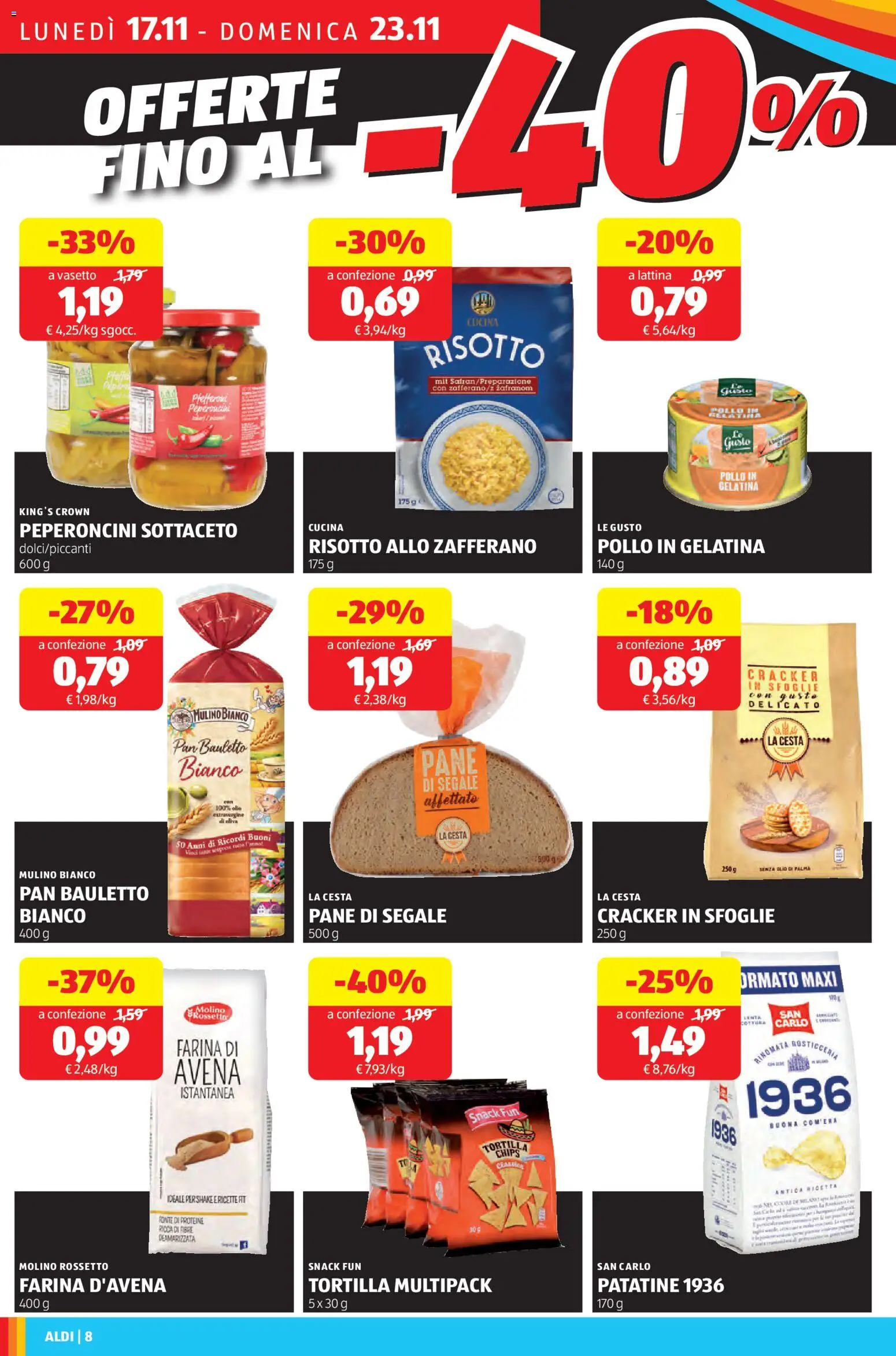 Volantino Aldi del 17.11.2025 | Pagina: 8 | Prodotti: Rossetto, Pane, Pollo, Olio