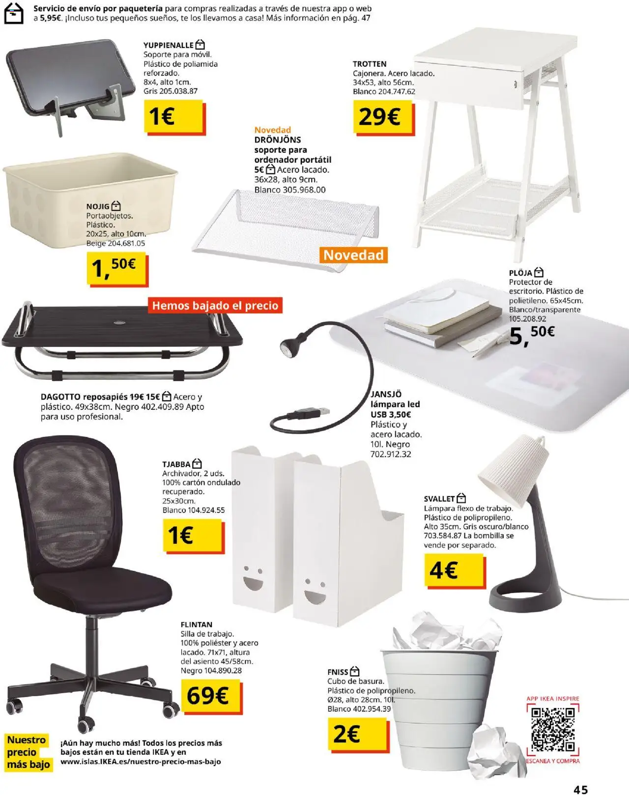 Catálogo IKEA Precios bajos.  │ válido desde el 01.09.2025 | Página: 45 | Productos: Soporte para ordenador portátil, Té, USB, Bombilla