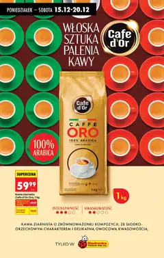 Pogląd oferty "Kawa ziarnista Cafe d'Or Oro, 1 kg, Kawa ziarnista o zrównoważonej kompozycji, ze słodko-orzechowym charakterem i delikatną owocową kwasowością." - ważna od 15.12.2025 | Strona: 74 | Produkty: Kawa ziarnista, Kawa
