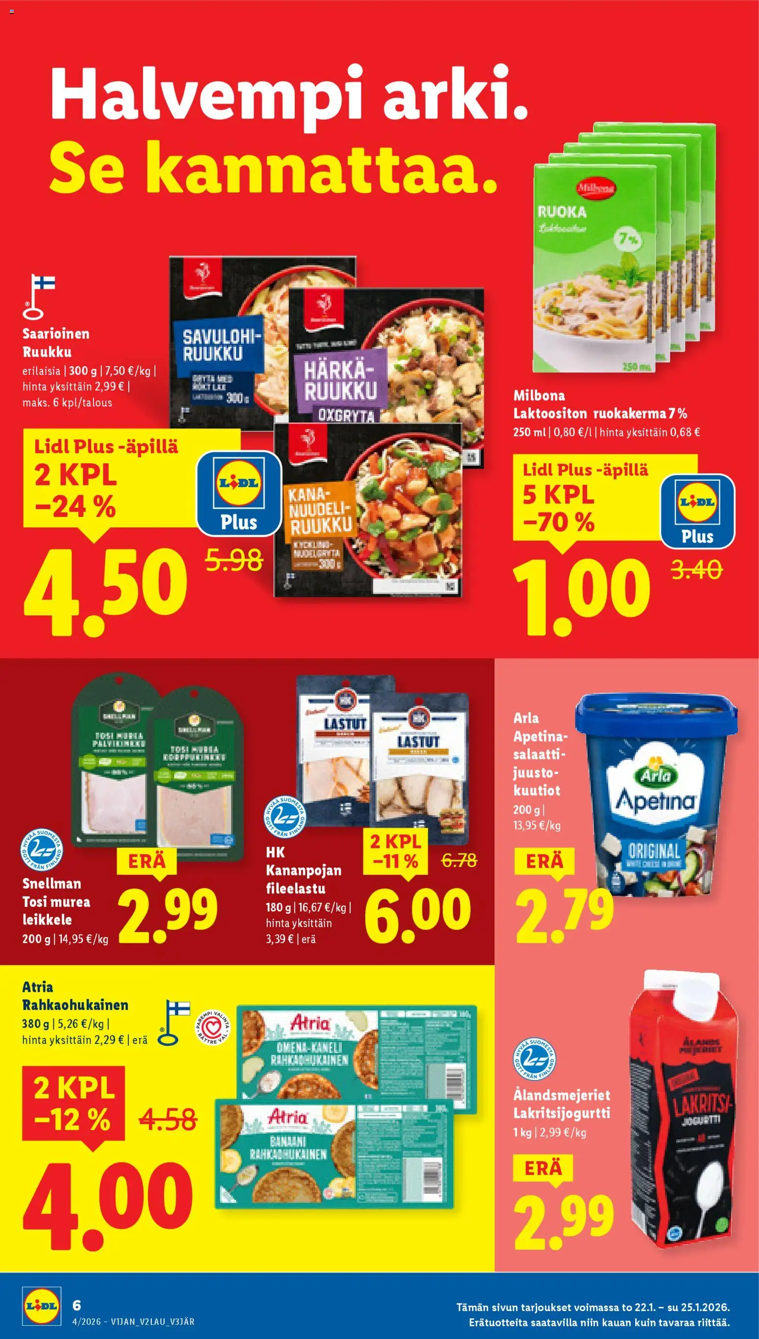 Lidl tarjoukset - Rovaniemi – voimassa 22.01.2026 alkaen | Sivu: 6 | Tuotteet: Kana, Savulohi, Juusto, Salaatti