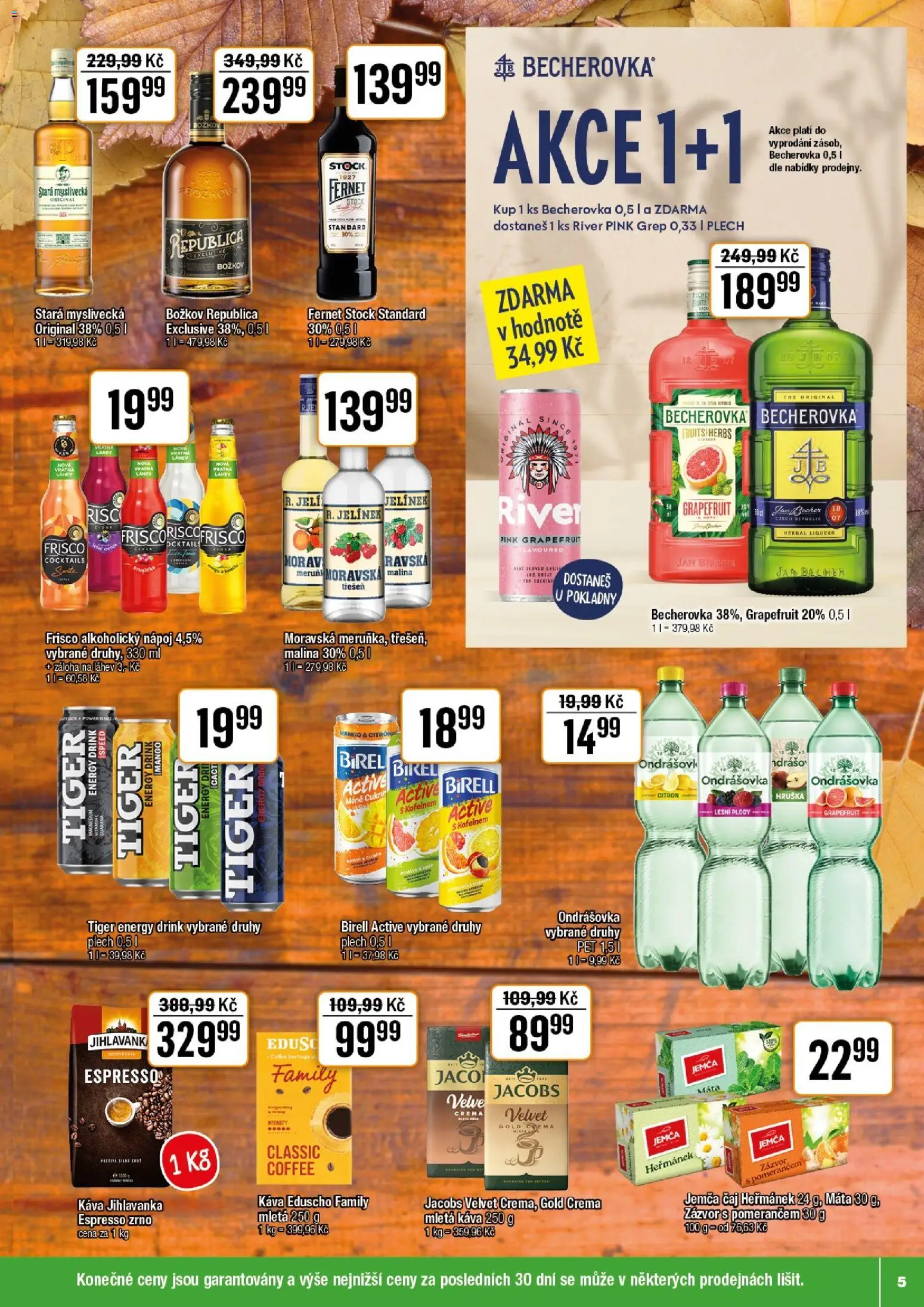 Tempo leták - JO od 08.10.2025 | Strana: 5 | Produkty: Čaj, Božkov, Becherovka, Láhev