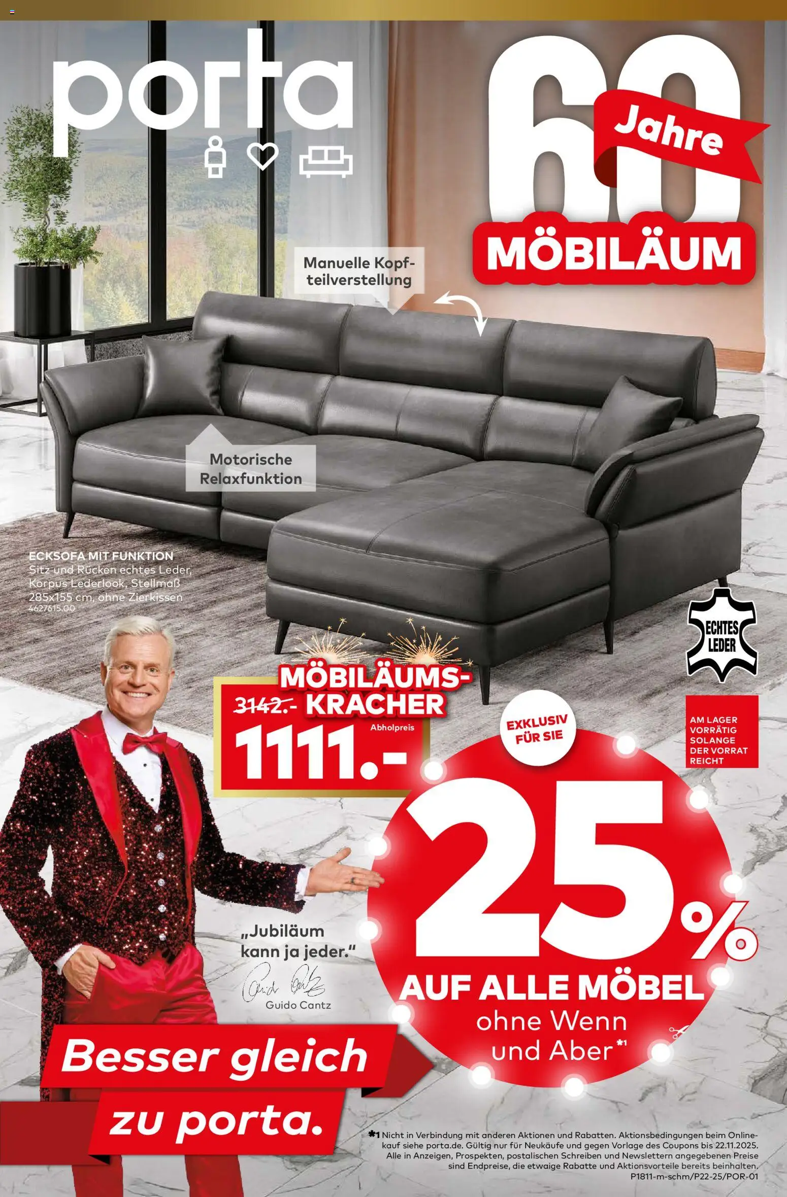 Porta! Jetzt Möbeltrends entdecken und 25% Möbiläumsrabatt auf ALLE Möbel sichern - Aachen – gültig ab 10.11.2025 | Seite: 1 | Produkte: Ecksofa