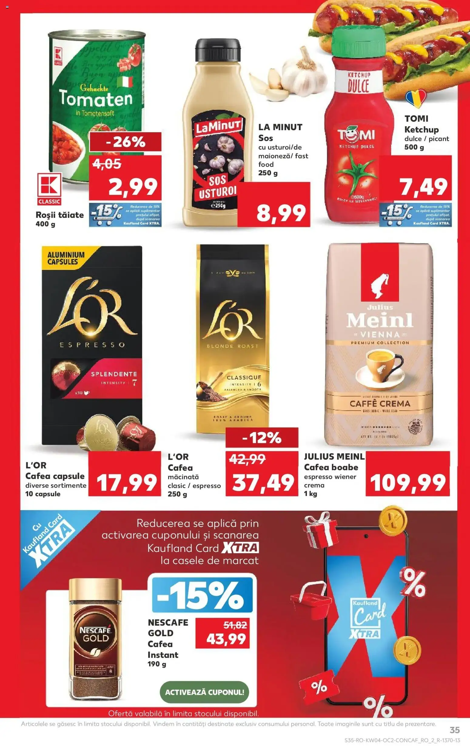 Noul catalog Kaufland – valabil de la 21.01.2026 | Pagină: 35 | Produse: Cafea, Roșii, Sos, Usturoi