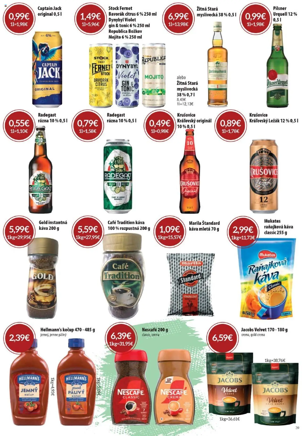 KARMEN CBA maloobchod │ platný od 07.08.2025 | Strana: 20 | Produkty: Káva, Gin, Kečup, Fernet