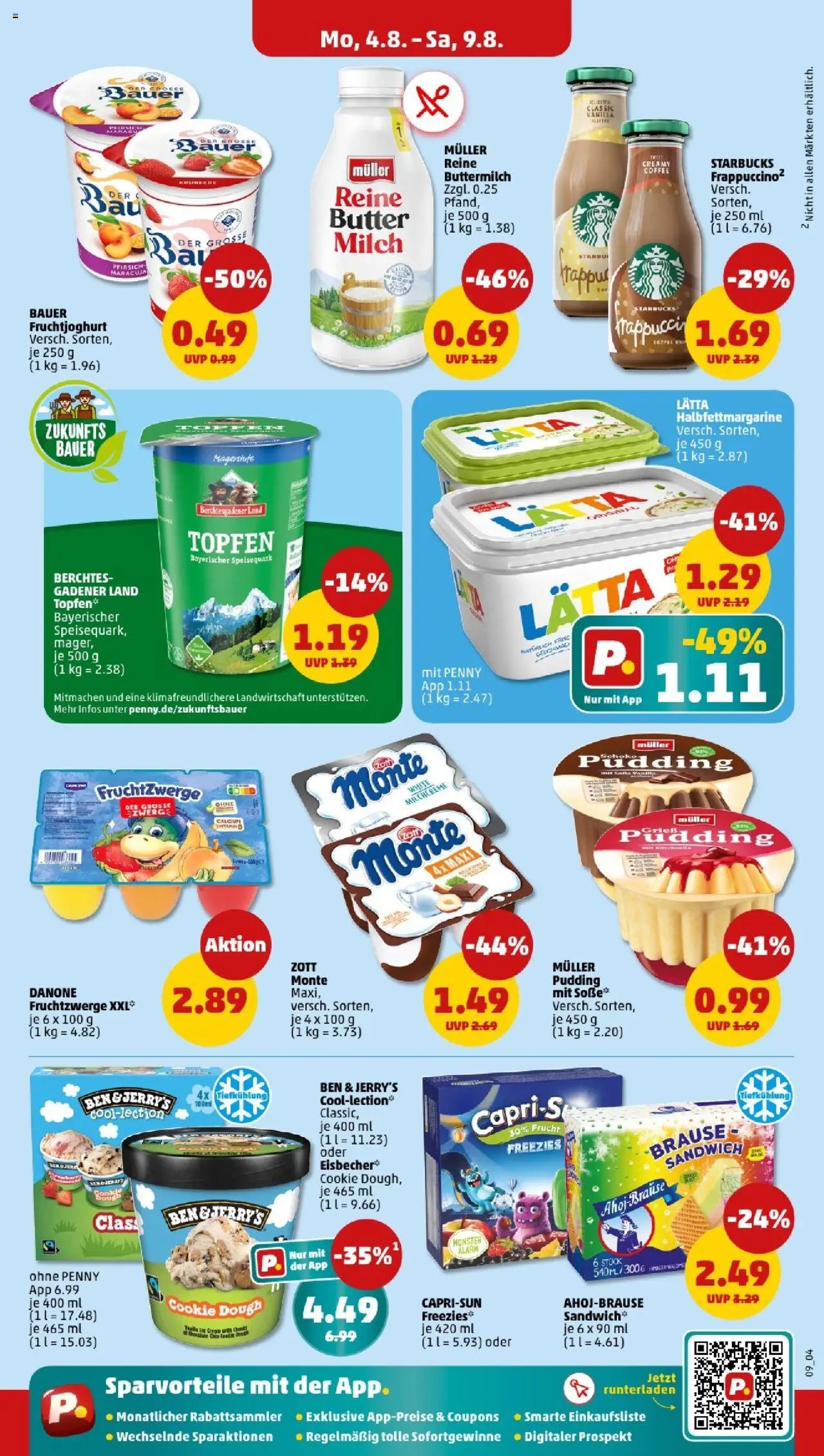 Penny - Bayern - gültig ab dem 04.08.2025 | Seite: 9 | Produkte: Buttermilch, Pudding, Ben & Jerry's, Soße