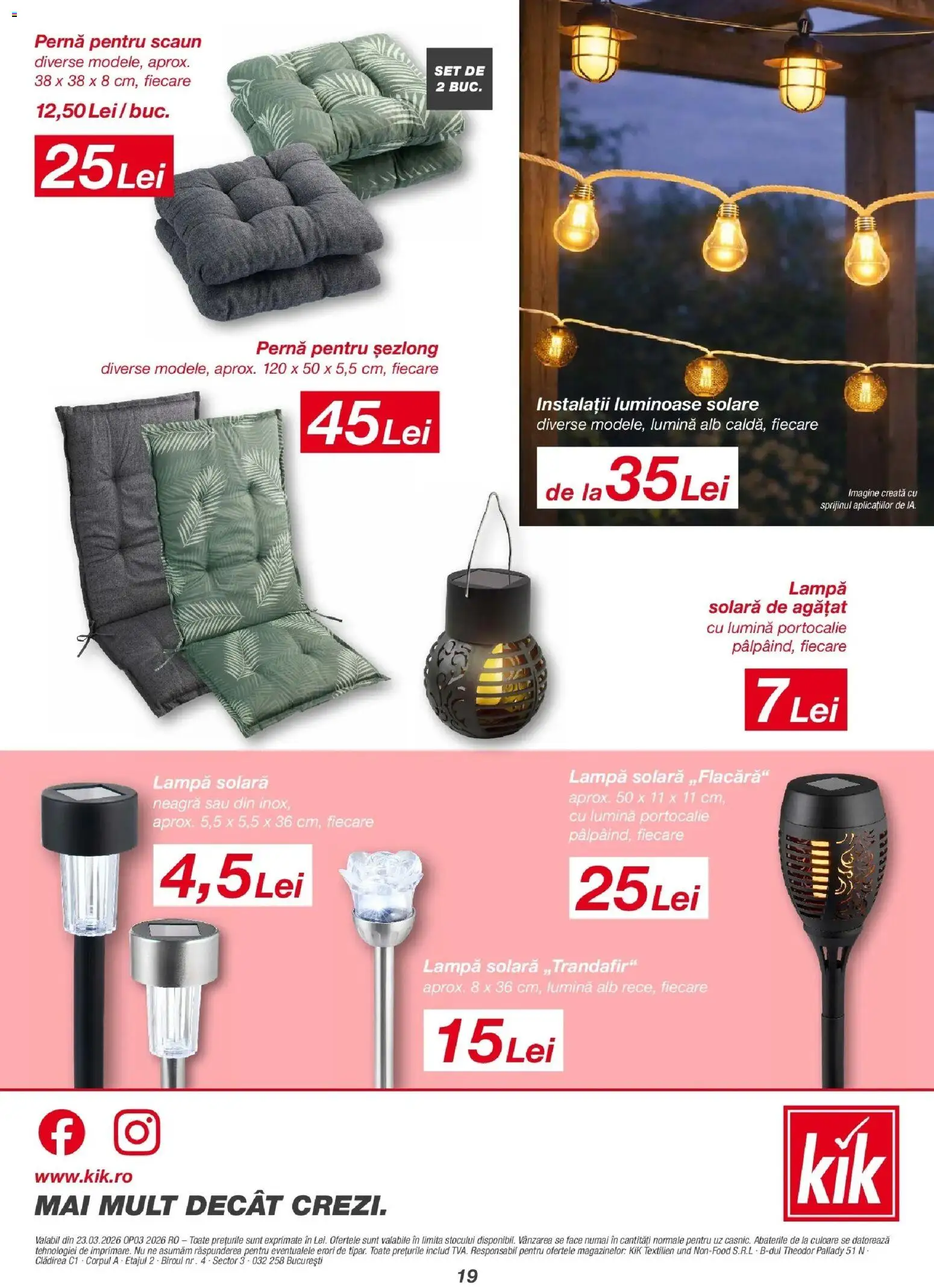 Noul catalog Kik – valabil de la 23.03.2026 | Pagină: 19 | Produse: Tavuk suyu, Pernă, Șezlong, Scaun