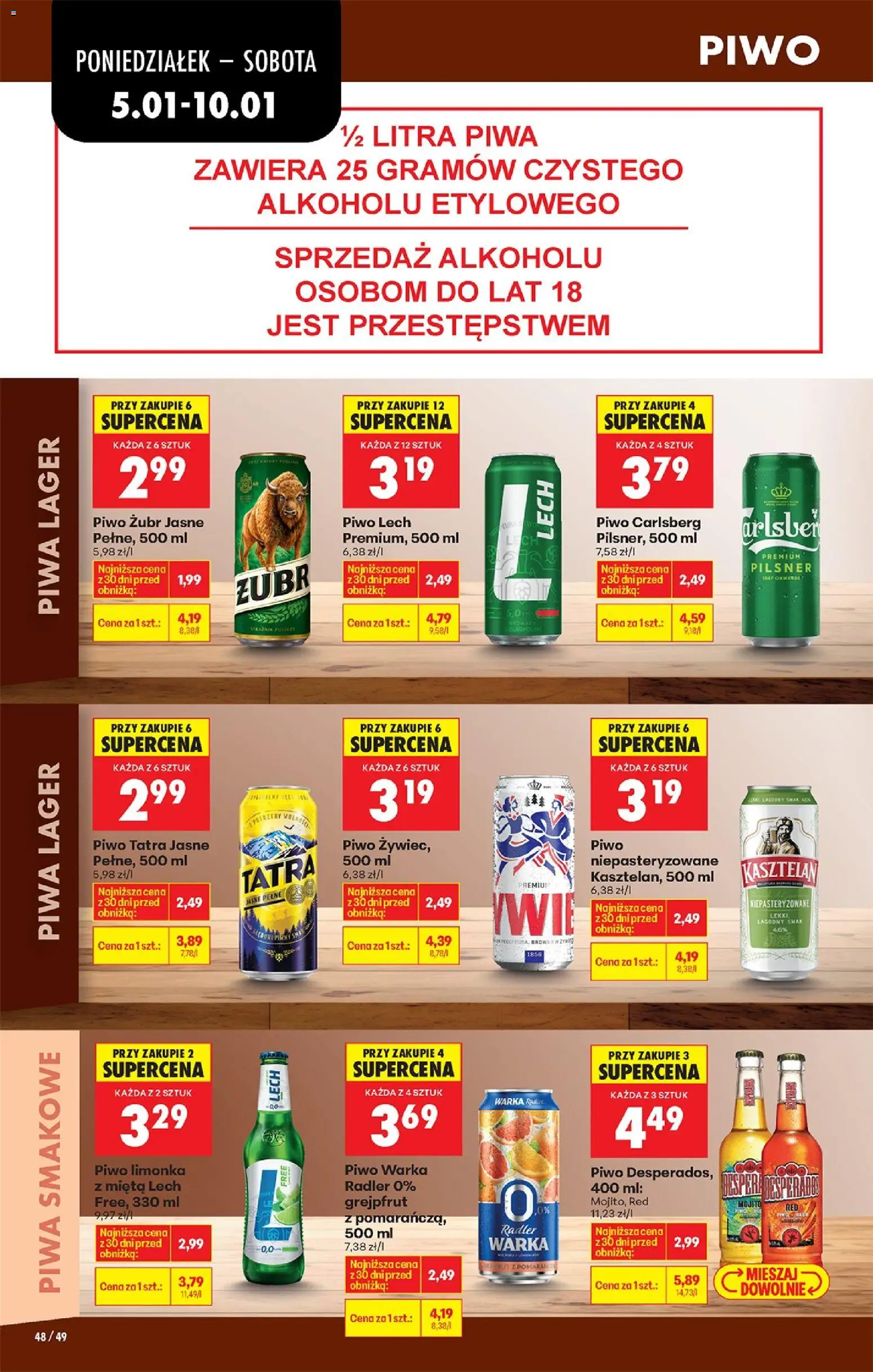 Biedronka gazetka od 05.01.2026 | Strona: 58 | Produkty: Piwo żubr, Mięta, Piwo Warka, Piwo Carlsberg