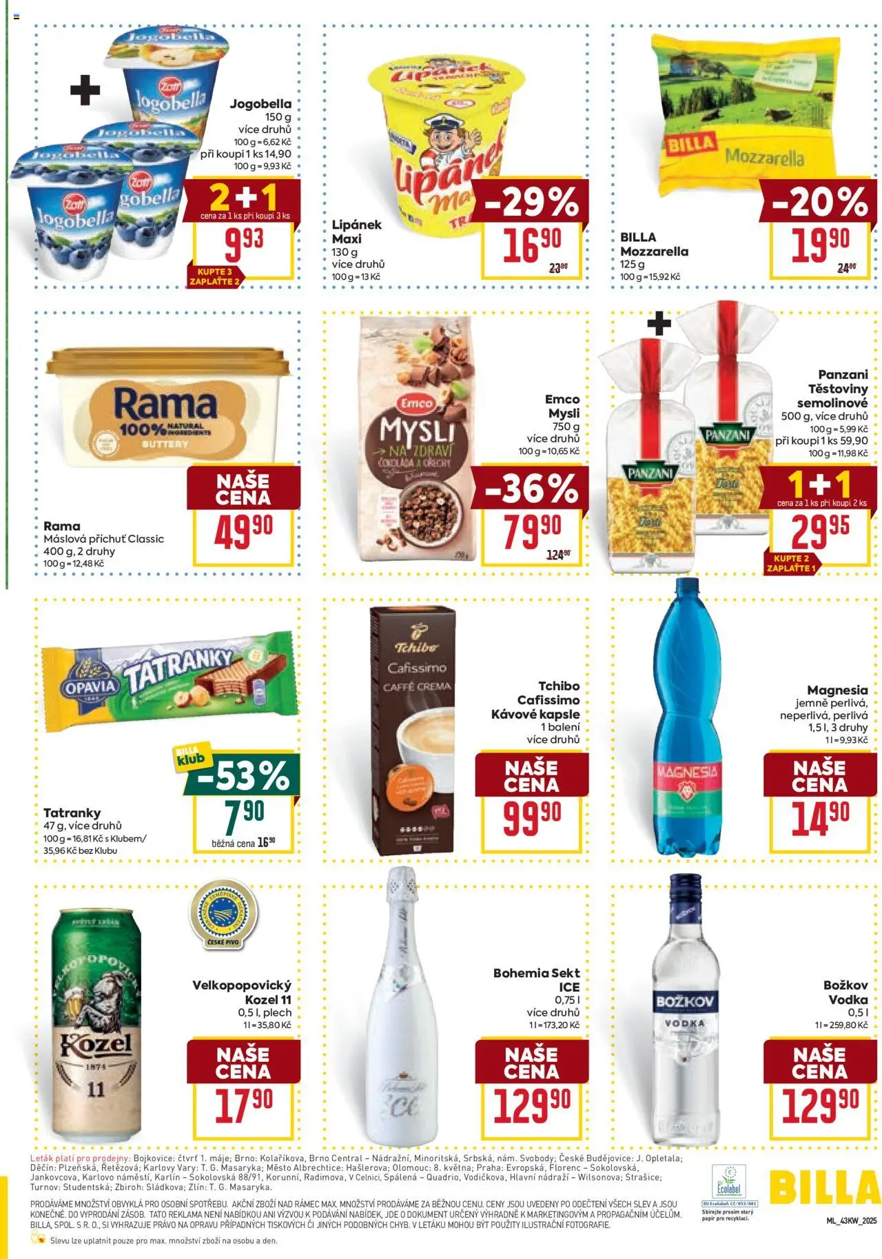 Billa Malý leták od 22.10.2025 | Strana: 3 | Produkty: Lipánek, Těstoviny, Magnesia, Cafissimo