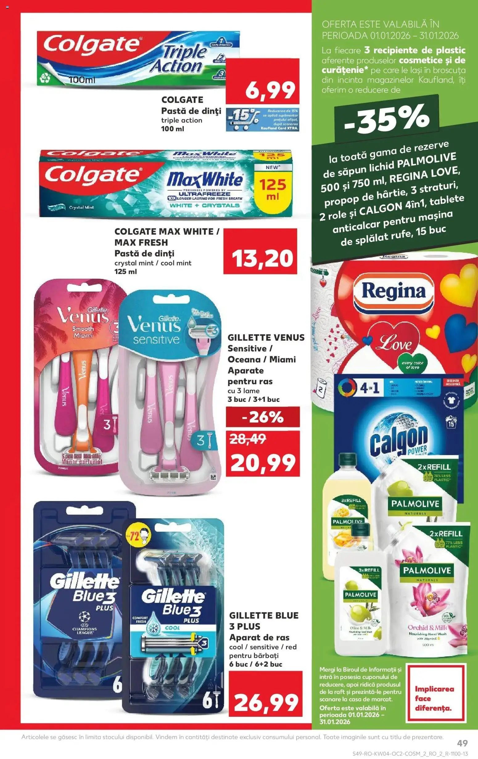 Noul catalog Kaufland – valabil de la 21.01.2026 | Pagină: 49 | Produse: Role, Recipiente, Săpun, Pastă de dinți