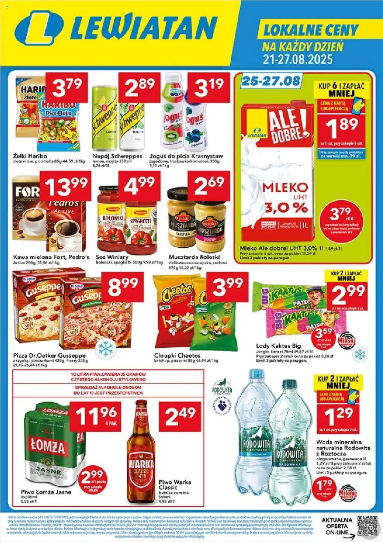 Lewiatan gazetka - Lublin od 21.08.2025 | Strona: 1 | Produkty: Żelki haribo, Warka, Mleko, Lody