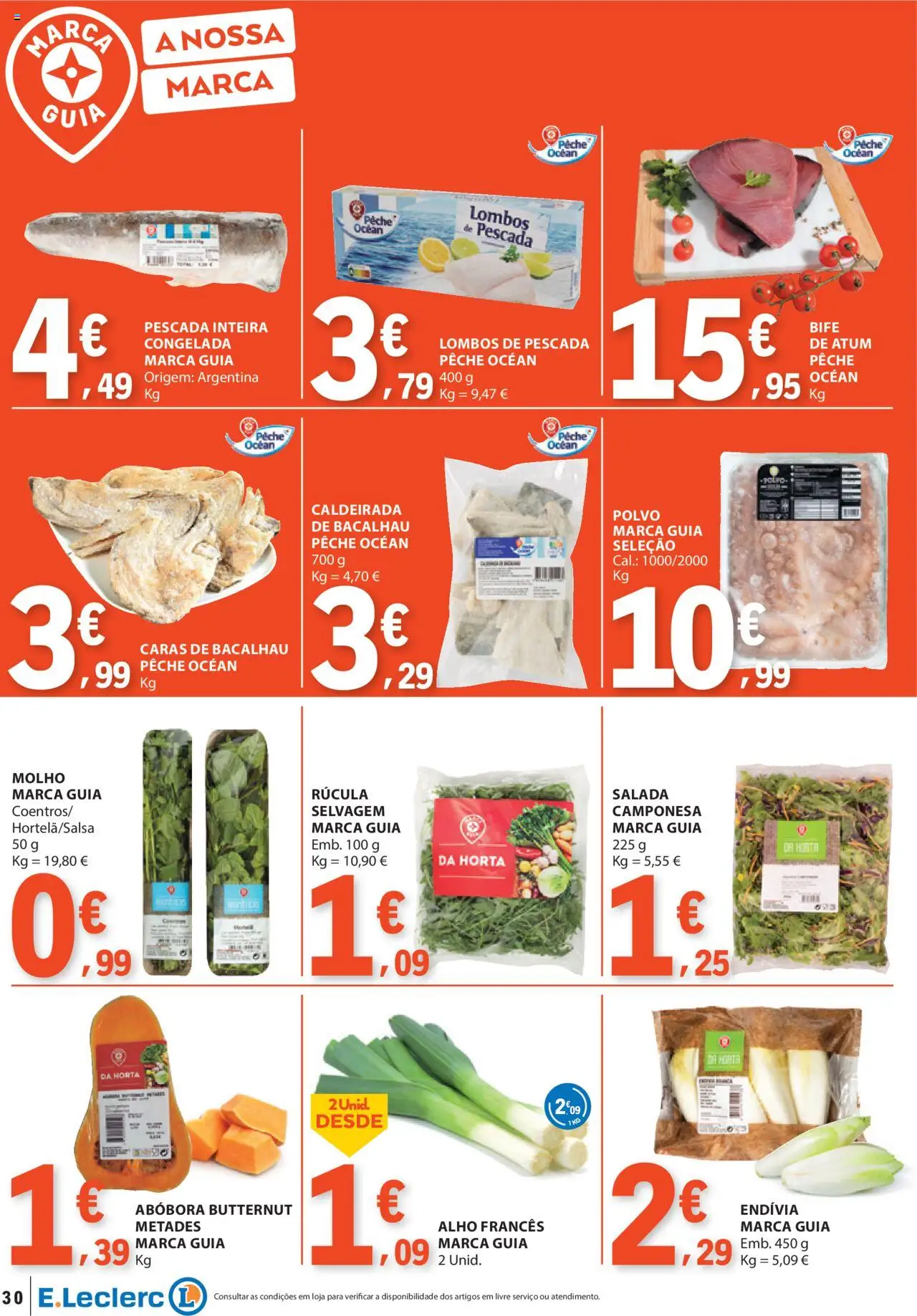 E.Leclerc folheto │ válido de 14.08.2025 | Página: 30 | Produtos: Atum, Bacalhau, Polvo, Rúcula