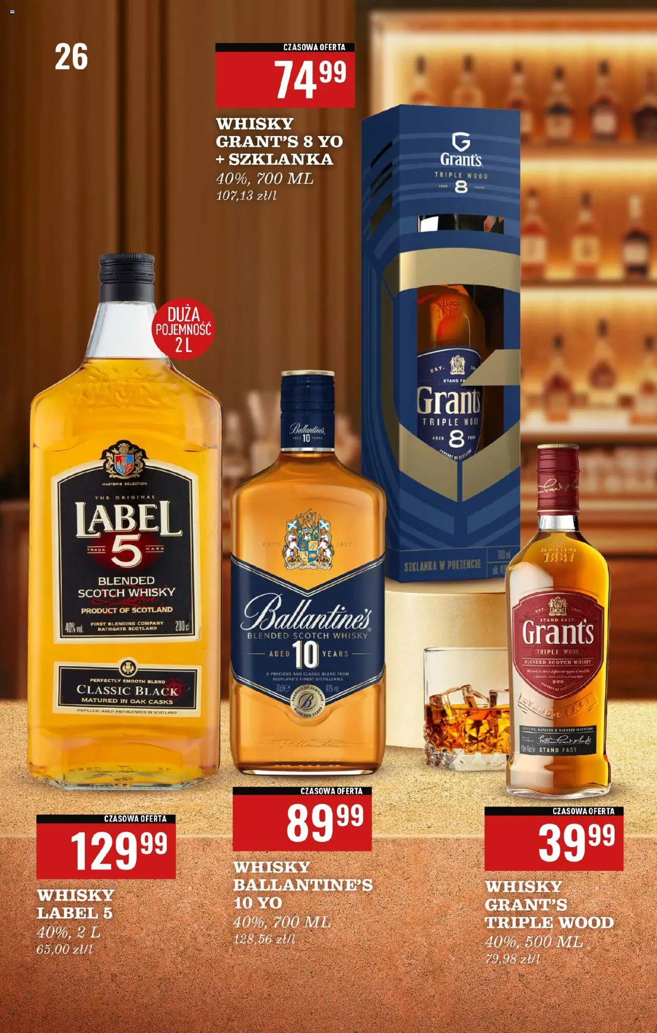 Biedronka gazetka - Czas na toast od 08.09.2025 | Strona: 26 | Produkty: Szklanka, Grant's, Whisky Label 5, Whisky