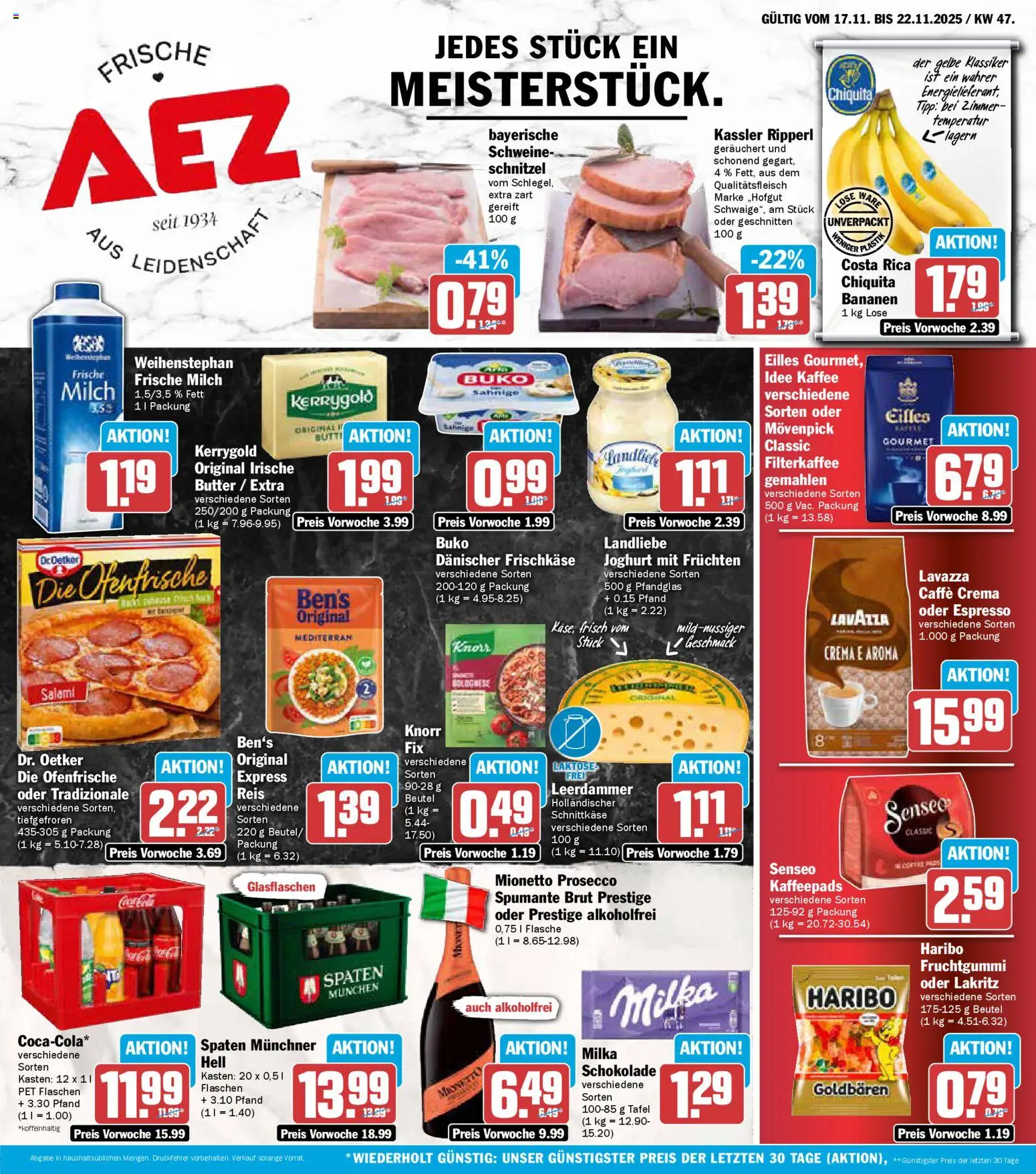 AEZ Prospekt 	 – gültig ab 17.11.2025 | Seite: 1 | Produkte: Milch, Joghurt, Schnitzel, Milka