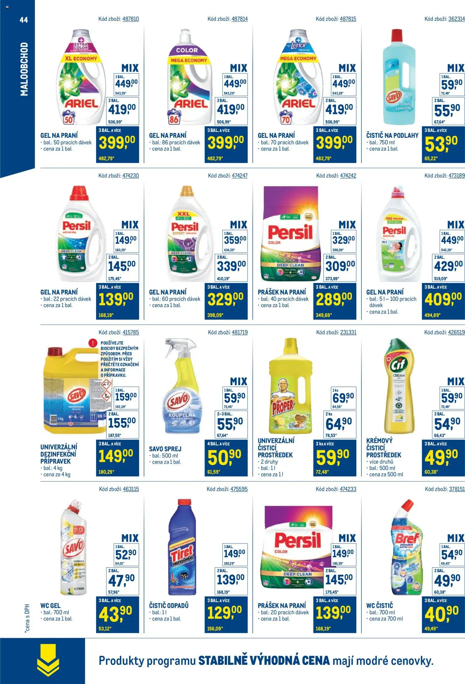 Makro leták - Stabilně výhodná cena - maloobchod od 24.09.2025 | Strana: 44 | Produkty: Prášek na praní, Savo, Koupelna, Persil