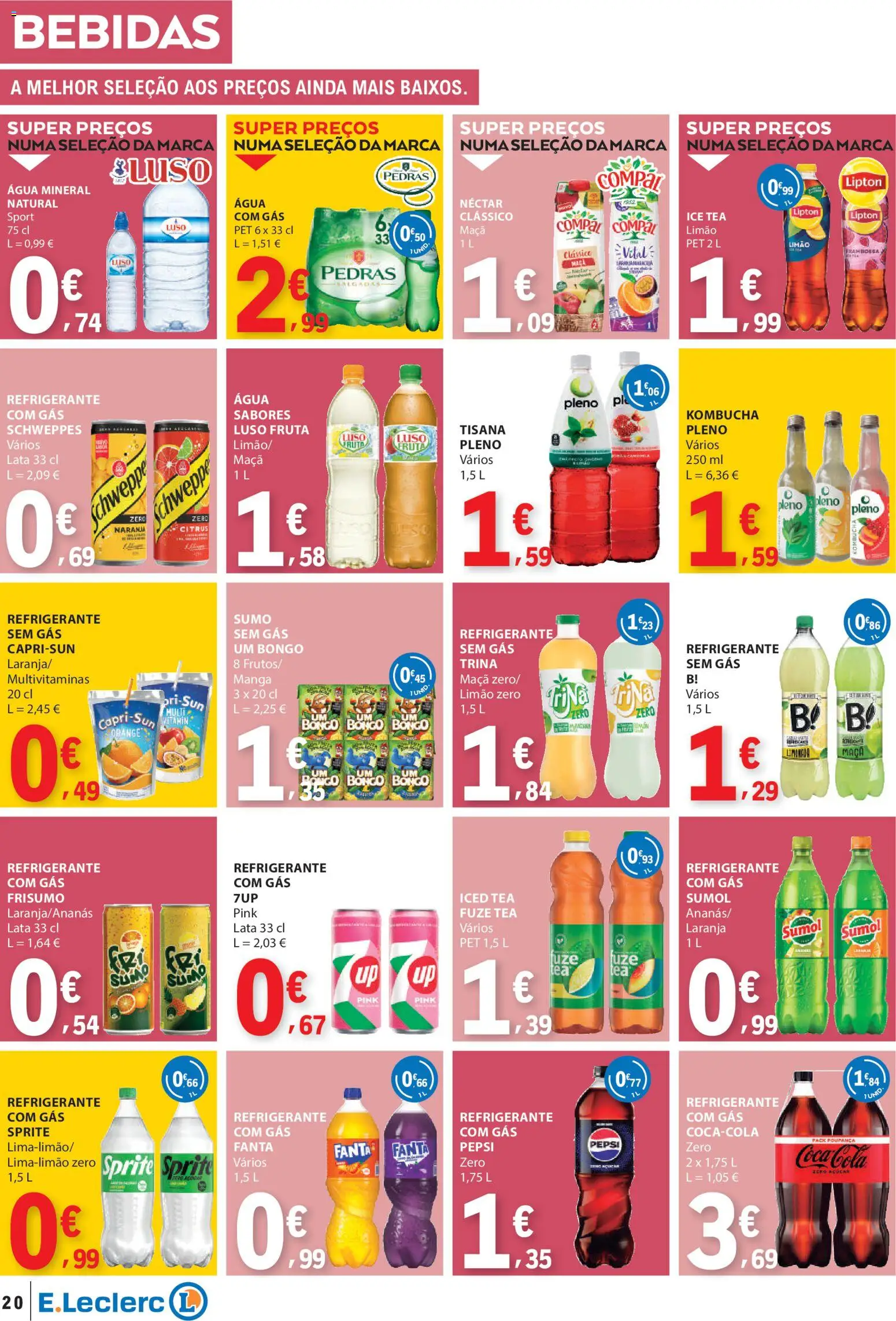 E.Leclerc folheto │ válido de 22.01.2026 | Página: 20 | Produtos: Refrigerante, Kombucha, Açúcar, Água com gás