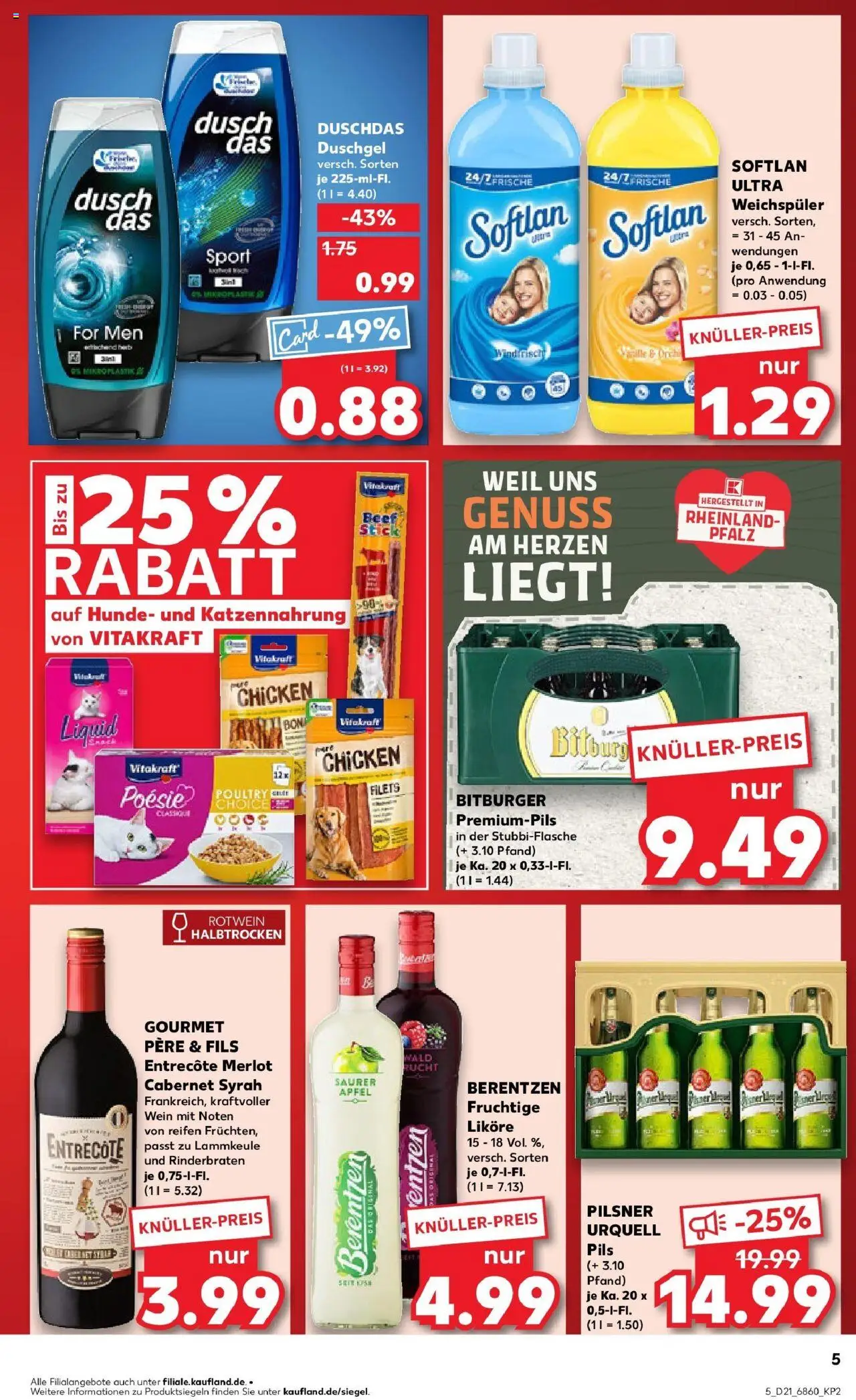 Kaufland prospekt Bad Kreuznach	 - gültig ab dem 22.05.2025 | Seite: 5 | Produkte: Rotwein, Entrecote, Duschgel, Weichspüler