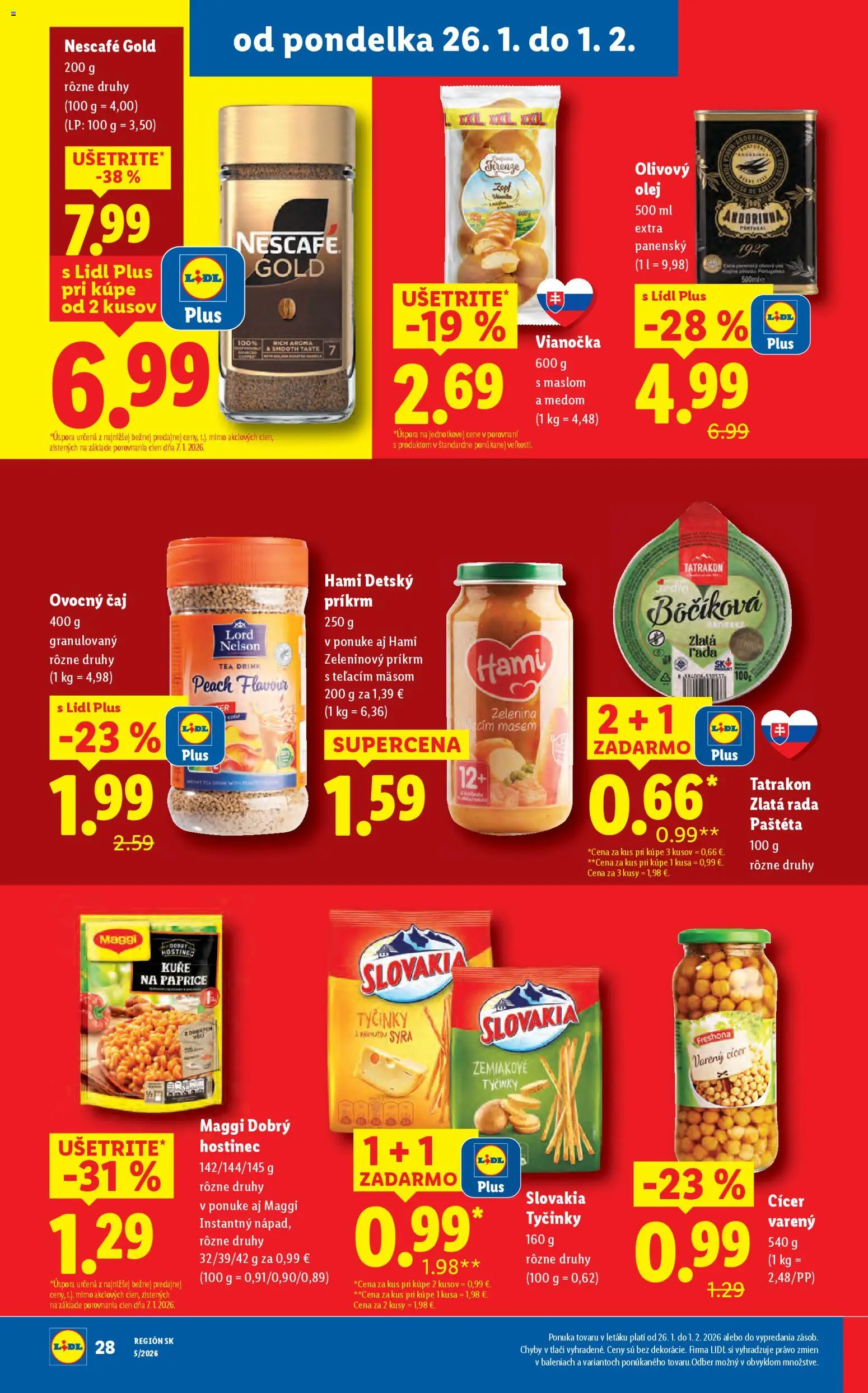 Nové Lidl akcie – leták je platný od 26.01.2026 | Strana: 34 | Produkty: Olej, Čaj, Vianočka, Nescafé Gold