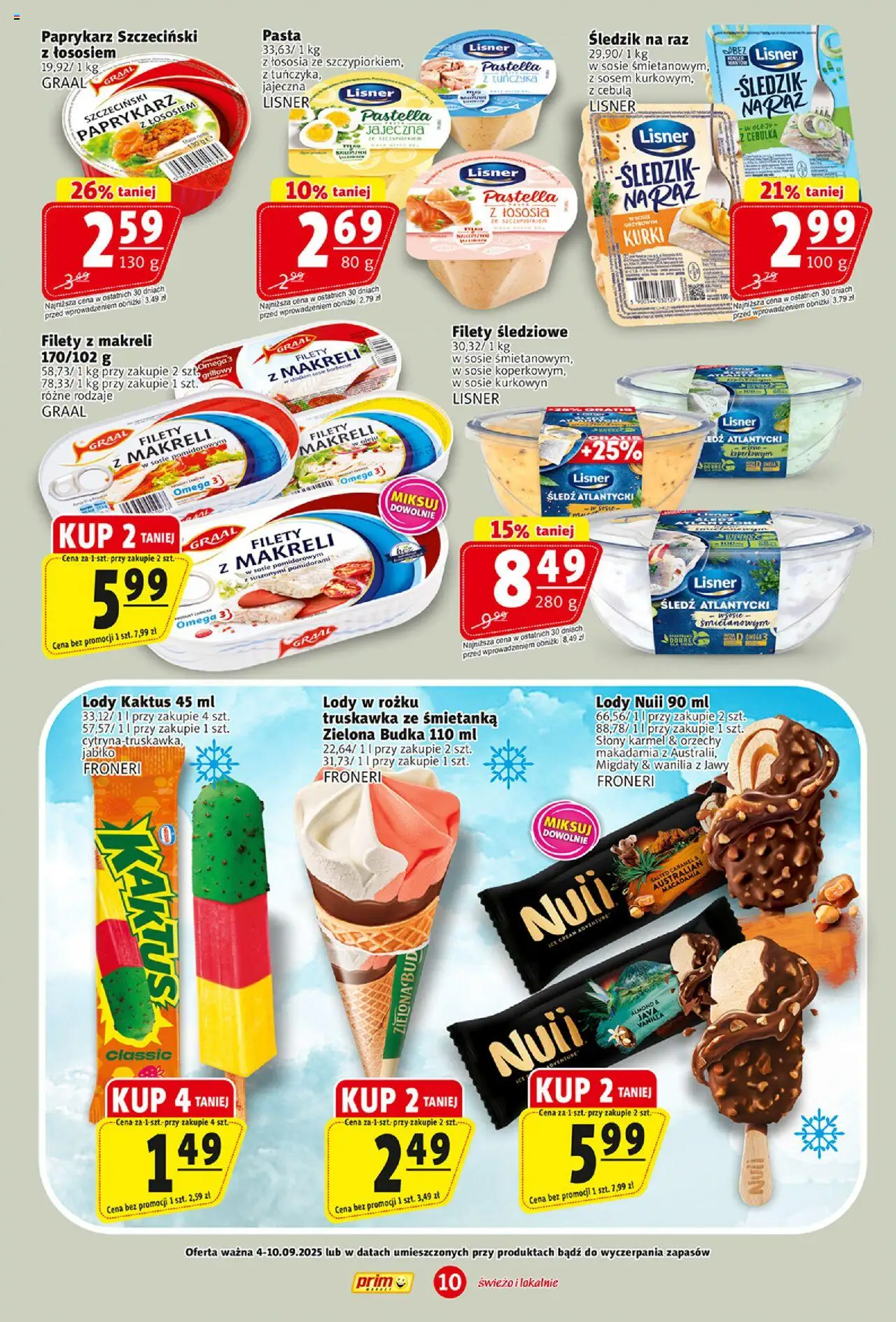Prim Market Gazetka od 04.09.2025 | Strona: 10 | Produkty: Paprykarz szczeciński, Lody Kaktus, Orzechy, Lody