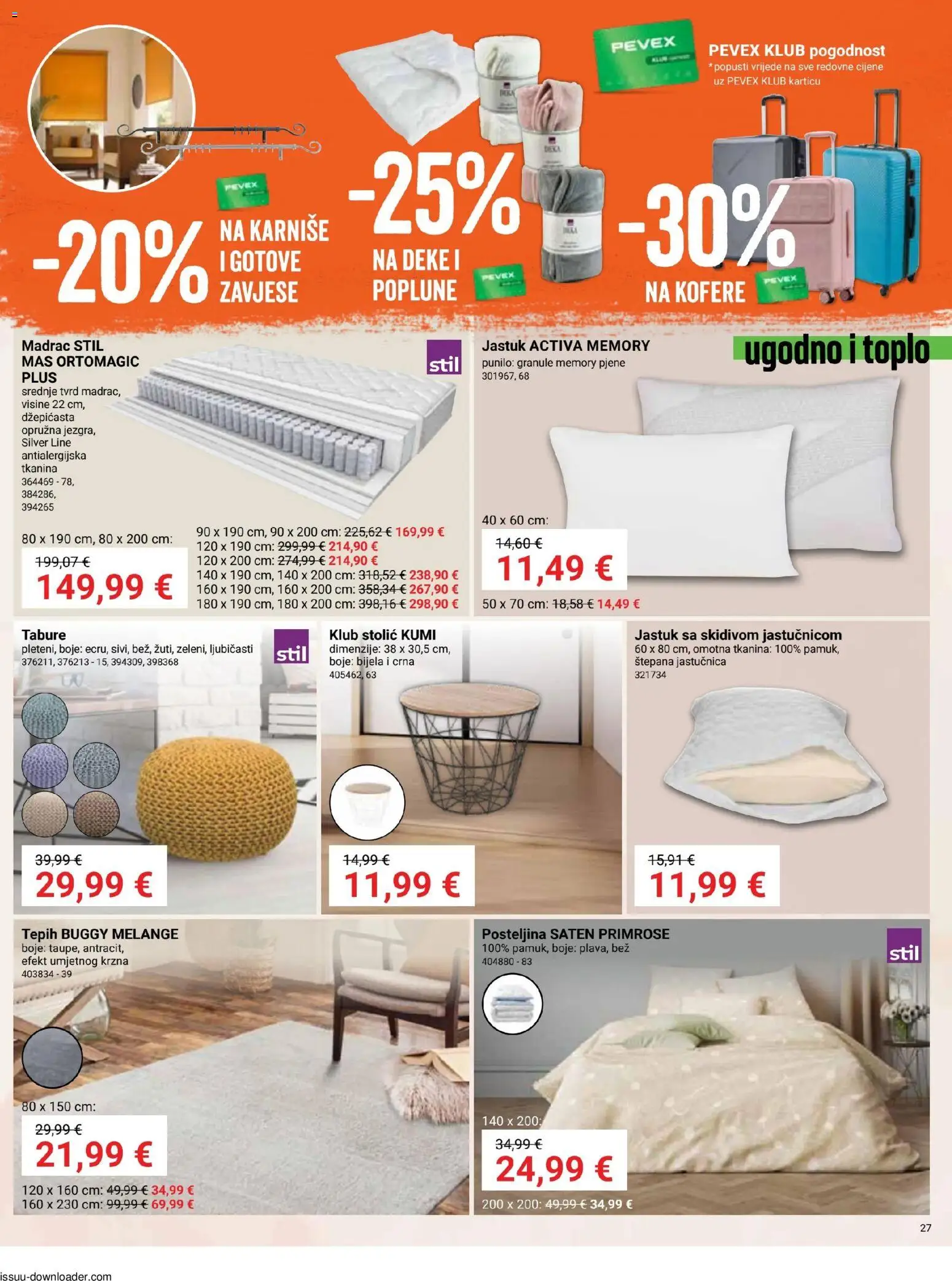 Pevex katalog | vrijedi od 08.01.2026 | Stranica: 27 | Proizvodi: Madrac, Stolić, Jastučnica, Tabure