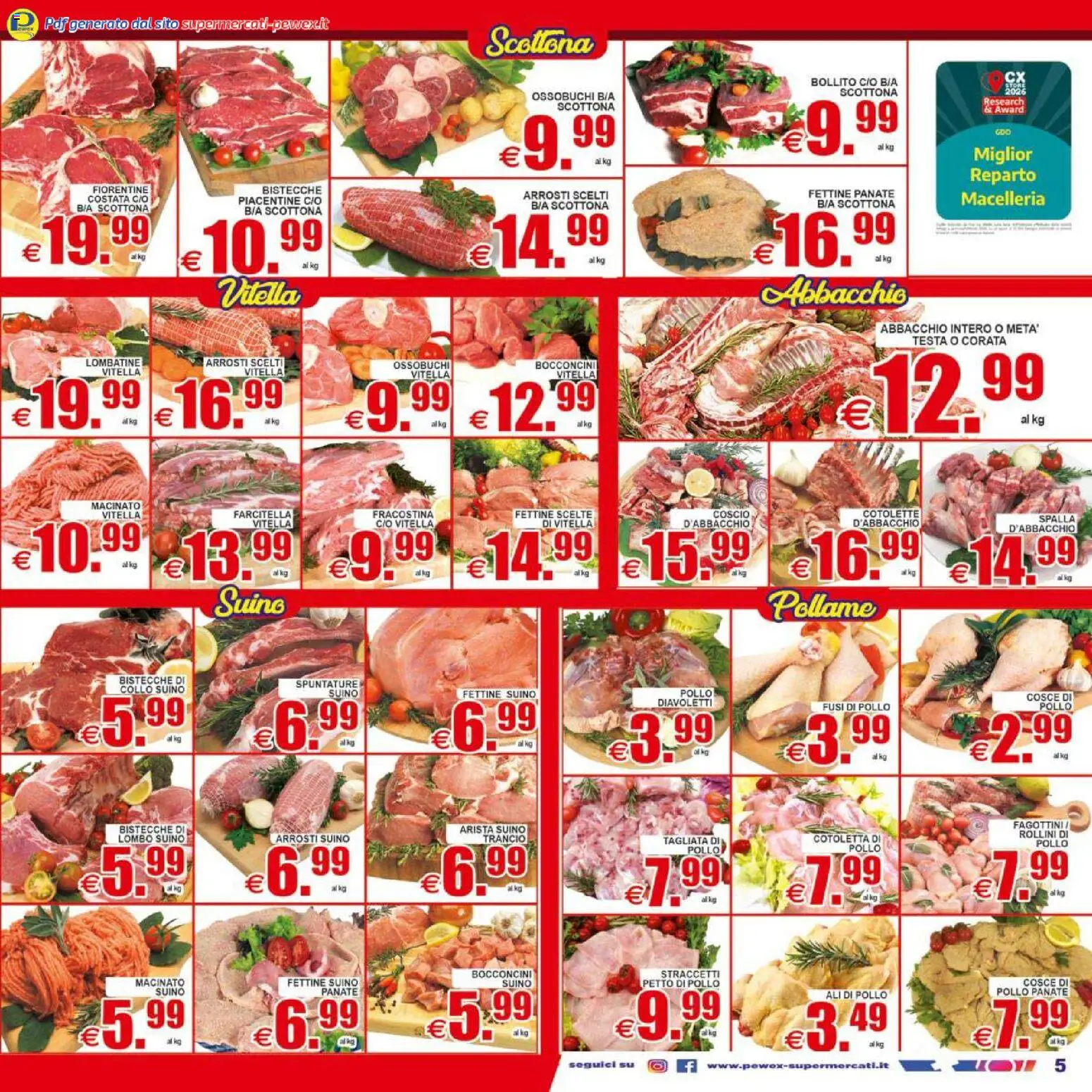 Volantino Pewex del 17.04.2026 | Pagina: 5 | Prodotti: Petto di Pollo, Pollo, Suino, Macinato