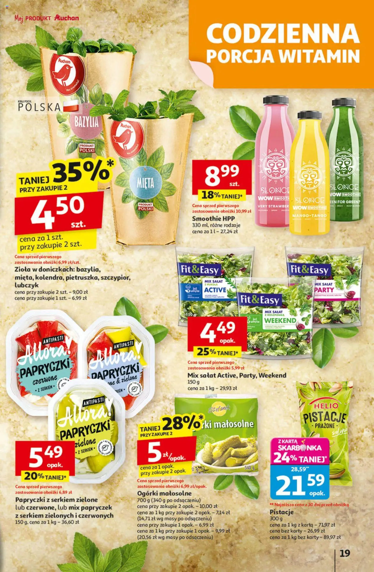 Auchan Gazetka - Odlotowe ceny na start szkoły Hipermarket od 14.08.2025 | Strona: 19 | Produkty: Karta, Roszponka, Mięta, Bazylia