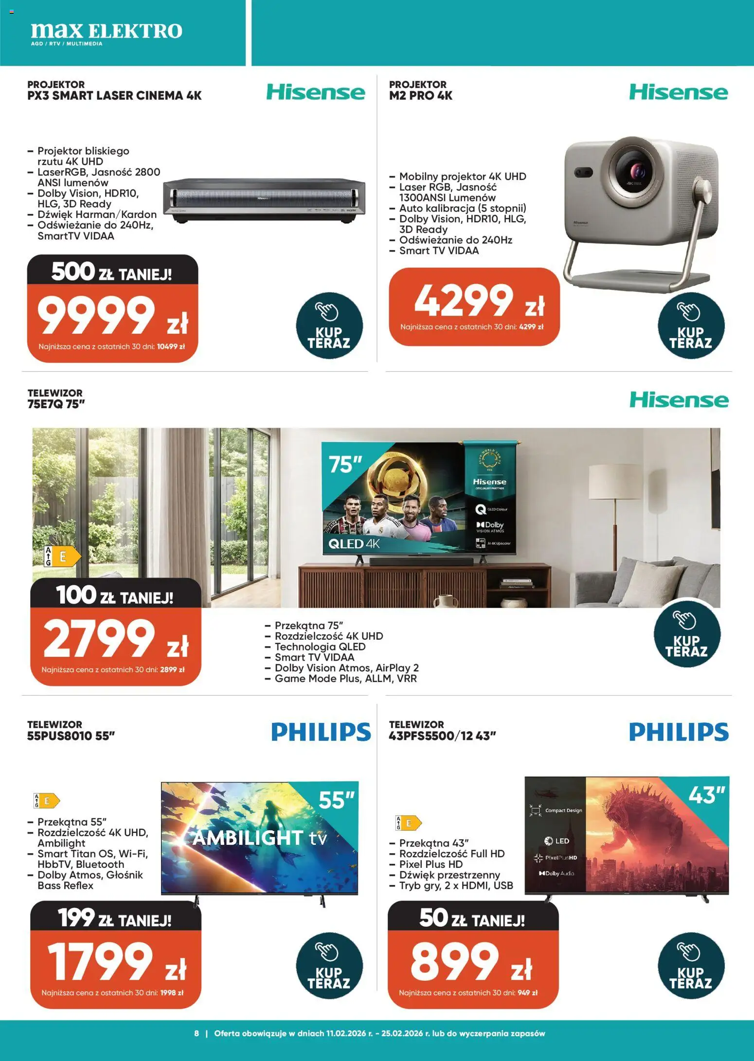Max elektro Gazetka od 11.02.2026 | Strona: 8 | Produkty: Telewizor, Głośnik, USB