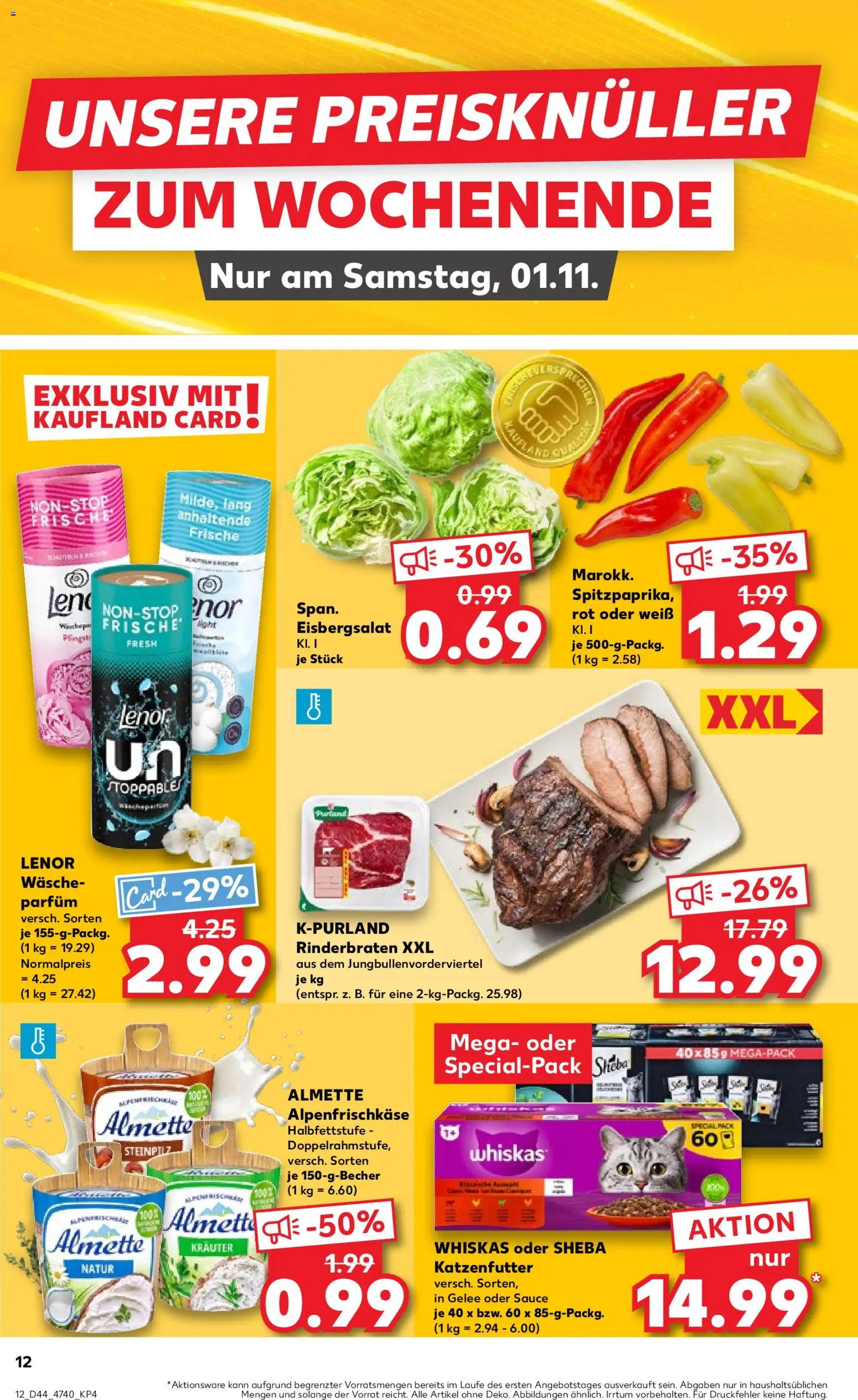 Kaufland prospekt Hannover	 – gültig ab 30.10.2025 | Seite: 12 | Produkte: Lenor, Almette, Sheba, Eisbergsalat