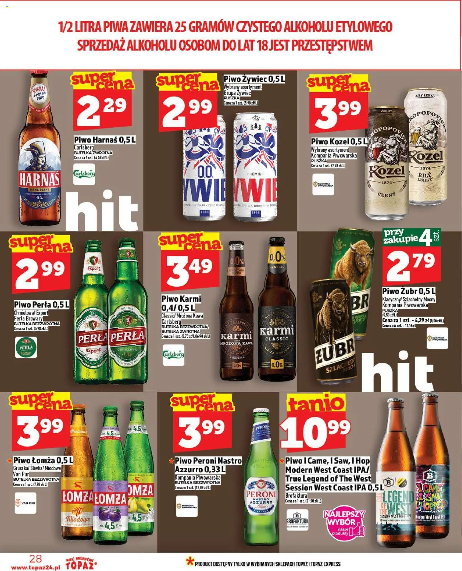 Topaz Gazetka - Ceny małe na stałe od 06.11.2025 | Strona: 28 | Produkty: Piwo żubr, Piwo perła, Kawa, Piwo