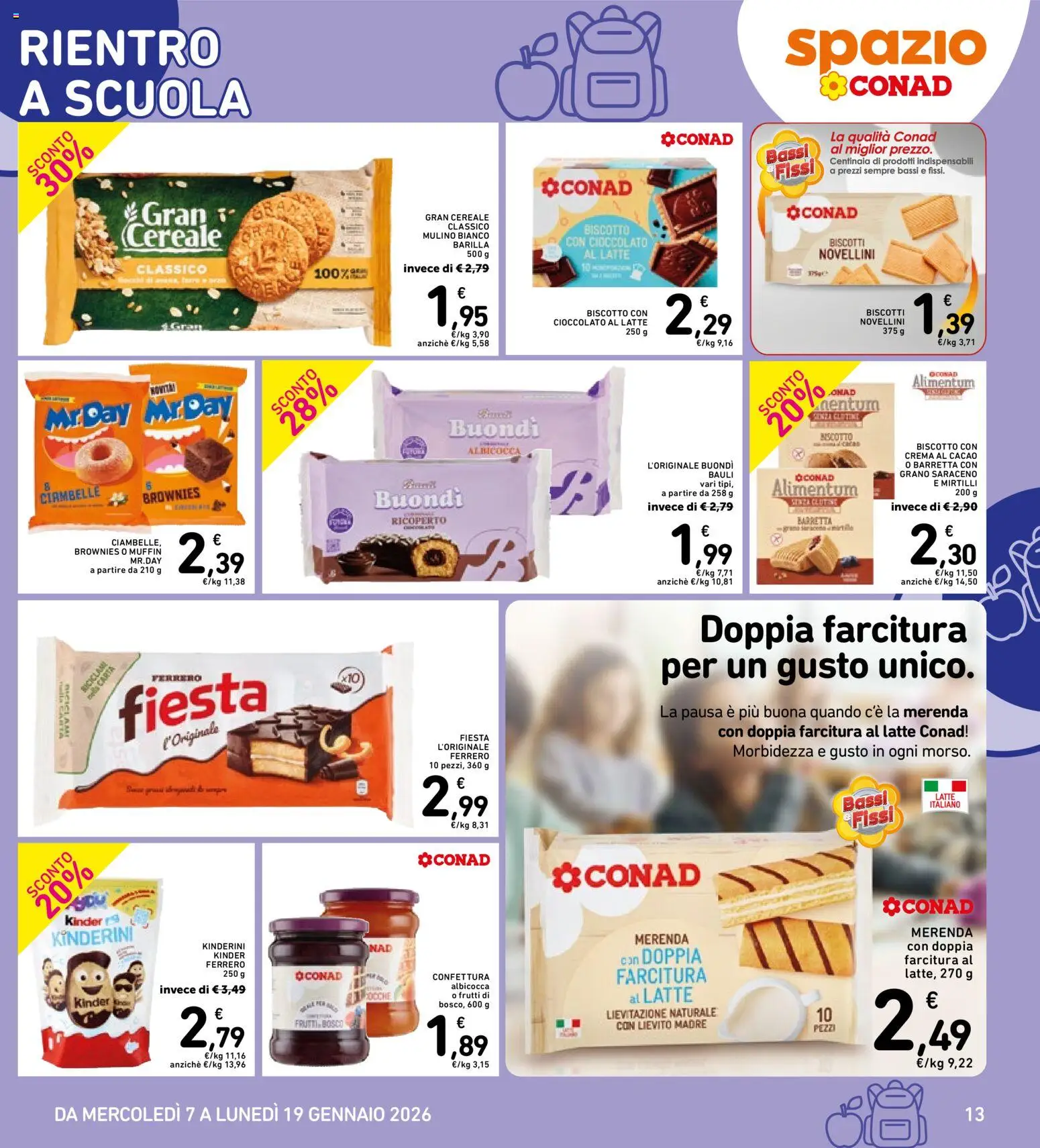 Volantino Spazio Conad del 07.01.2026 | Pagina: 13 | Prodotti: Cioccolato, Latte, Muffin, Farro