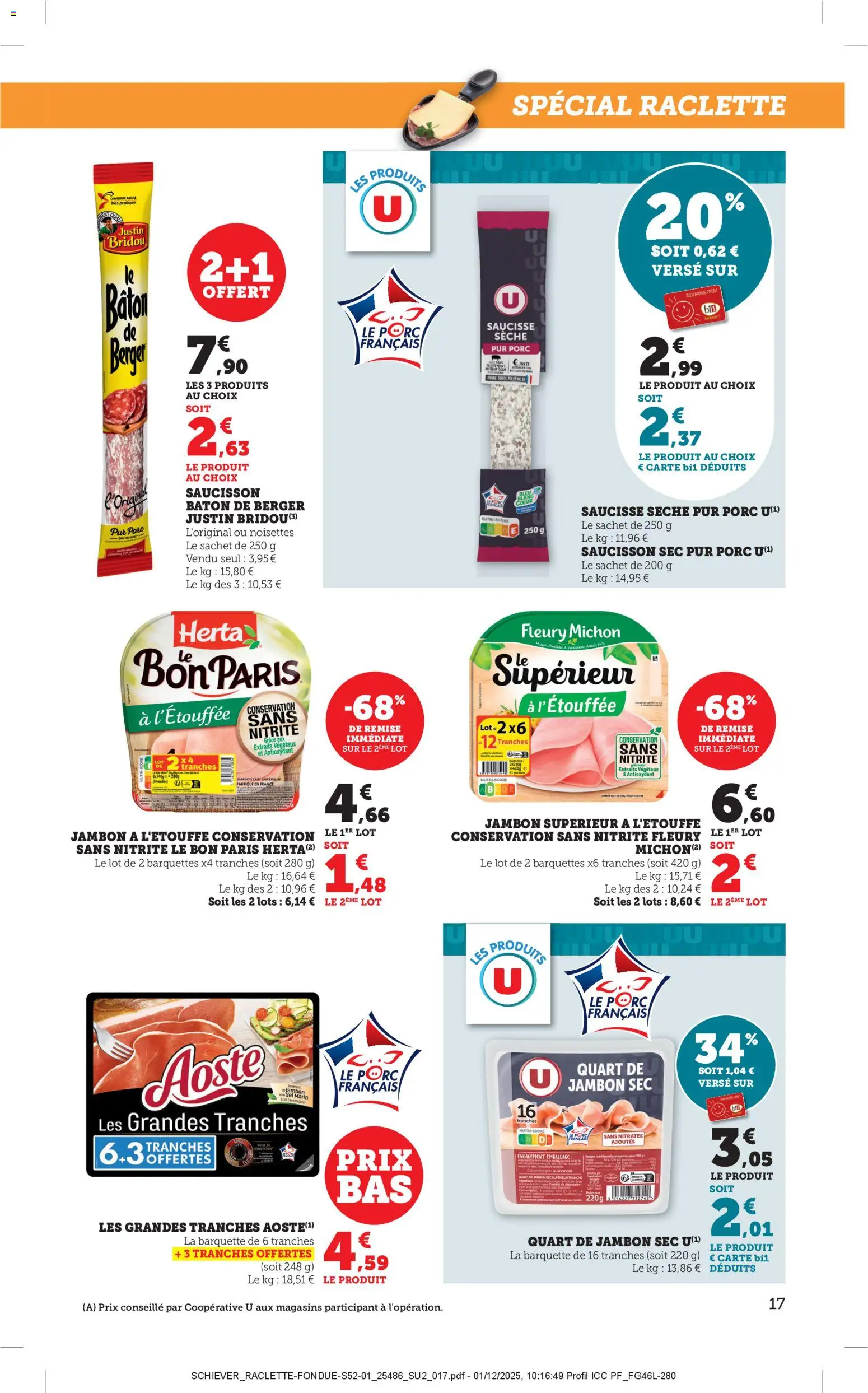 {H1} | Page: 17 | Produits: Saucisson sec, Jambon, Saucisse, Porc