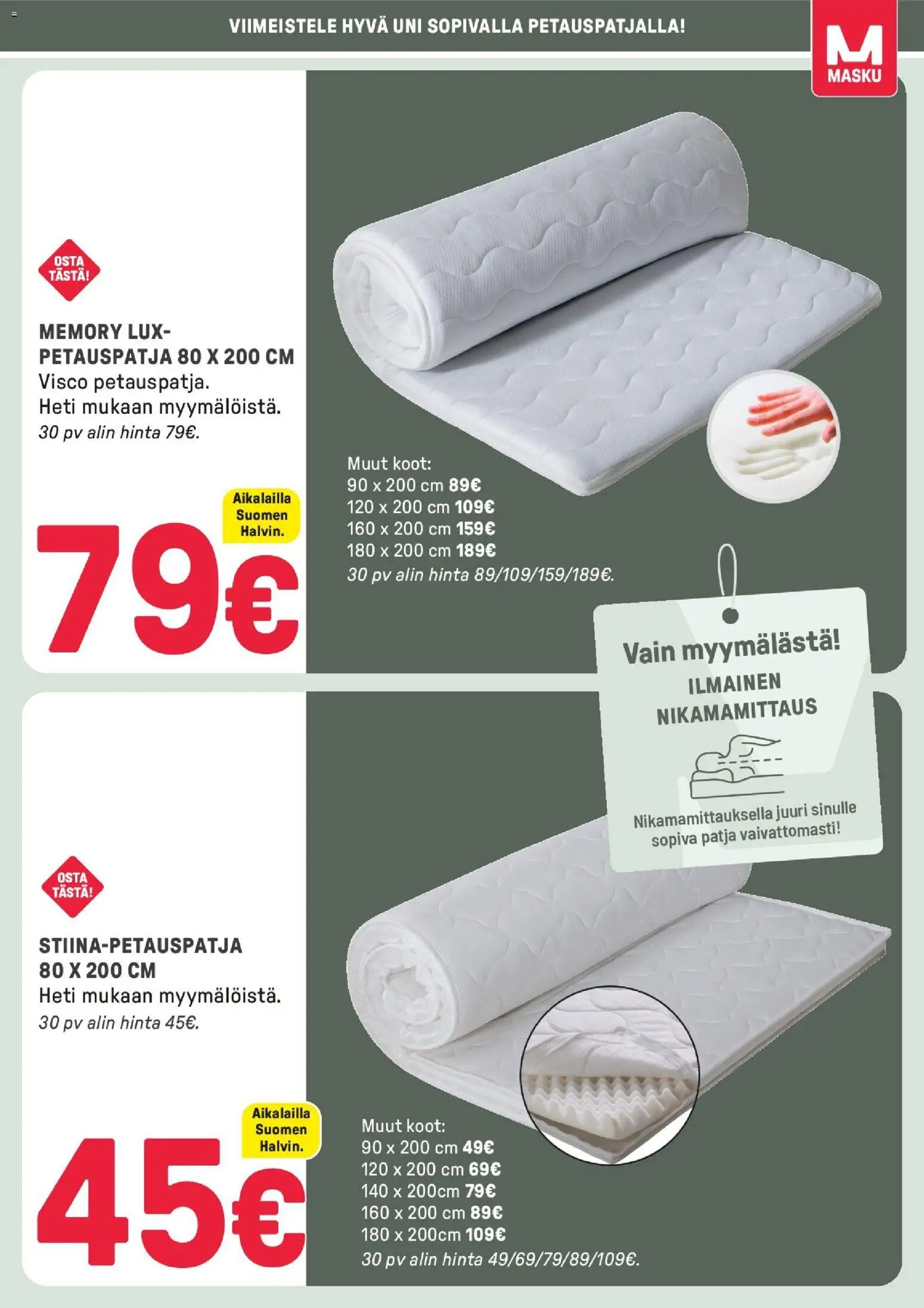 Masku tarjoukset – voimassa 08.04.2026 alkaen | Sivu: 9 | Tuotteet: Patja, Petauspatja