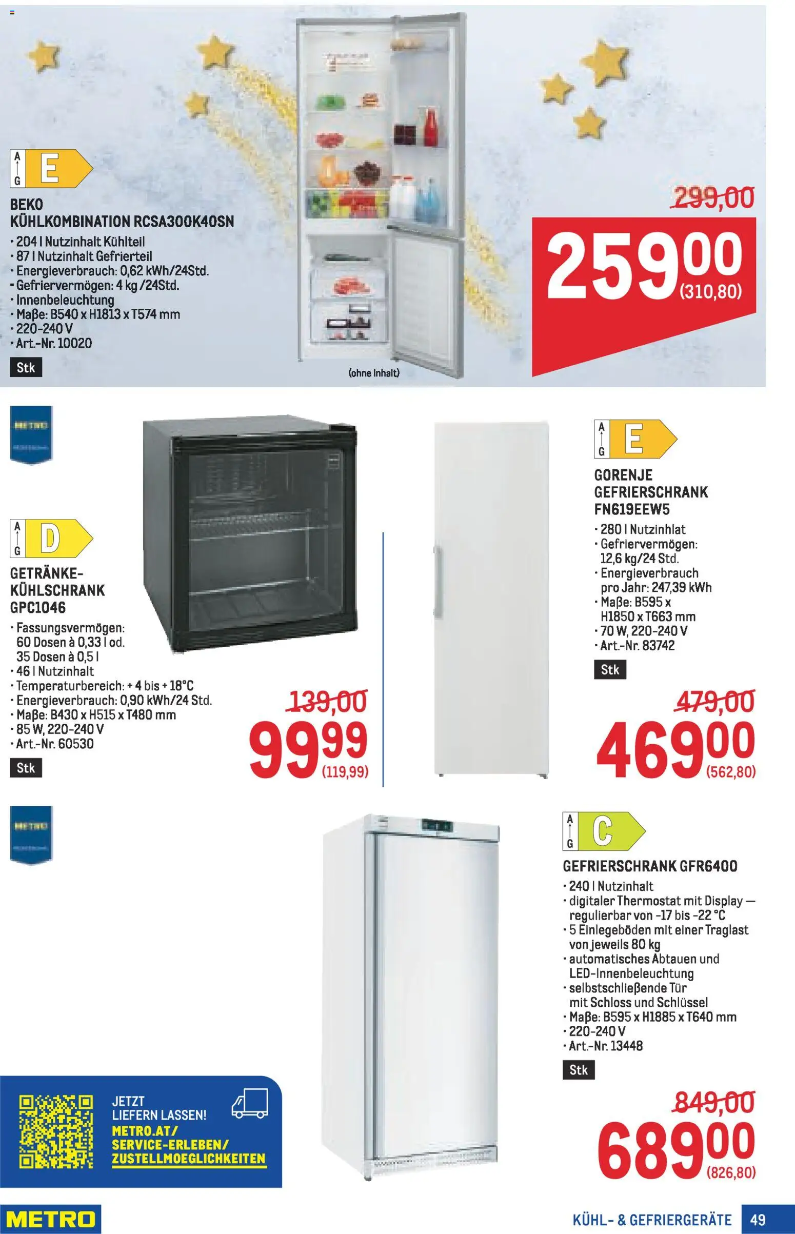 Metro angebote Profi gültig ab 13.11.2025 | Seite: 49 | Produkte: Kühlschrank, Gefrierschrank