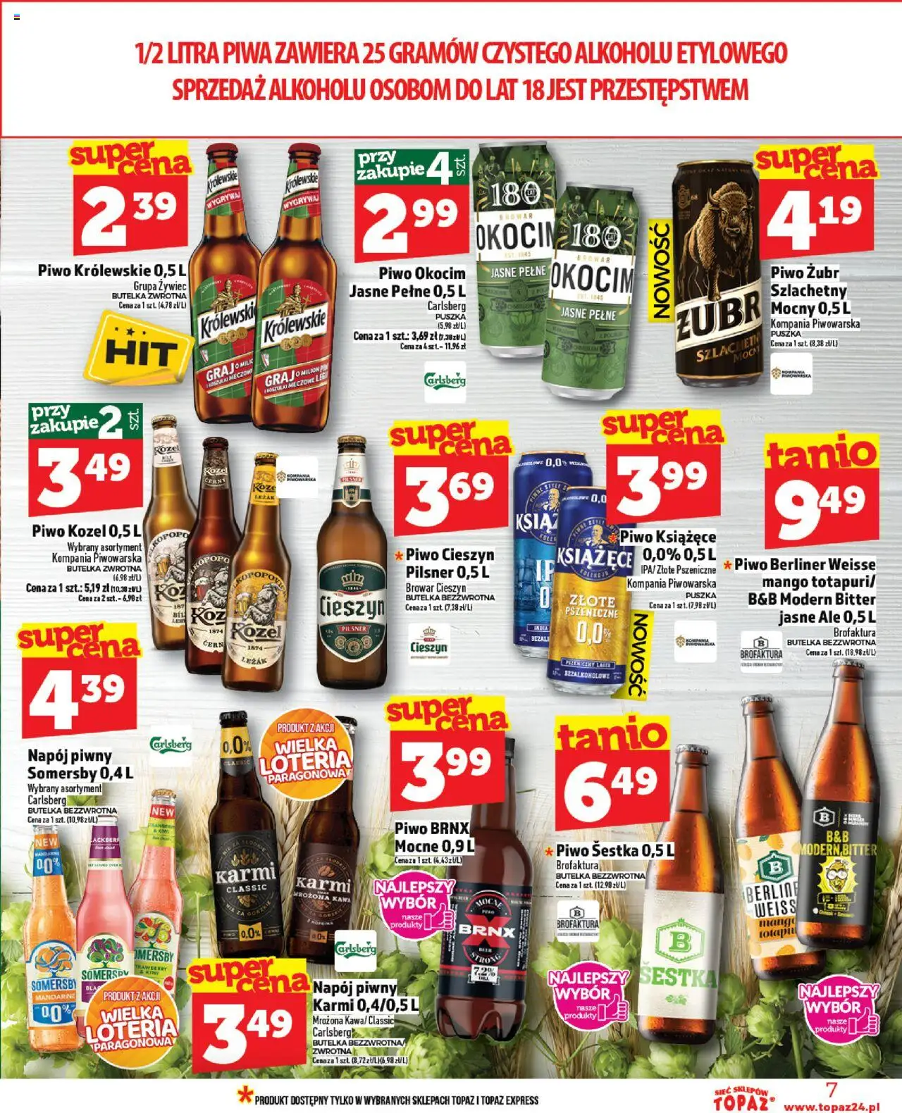 Topaz Gazetka od 21.08.2025 | Strona: 7 | Produkty: Piwo żubr, Leżak, Kawa, Piwo kozel