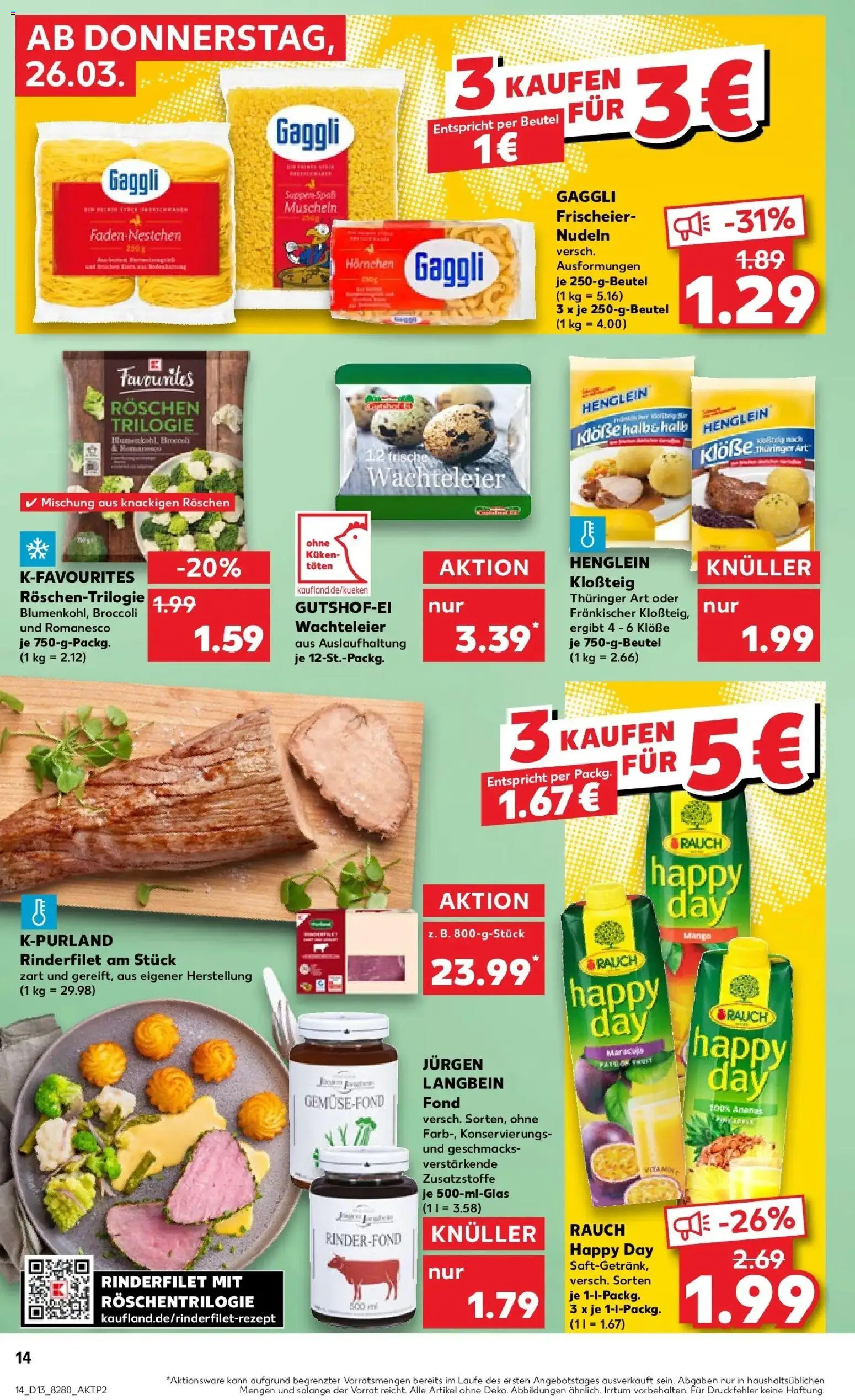 Kaufland Prospekt Peine	 – gültig ab 26.03.2026 | Seite: 14 | Produkte: Rinderfilet, Mango, Pasta, Nudeln