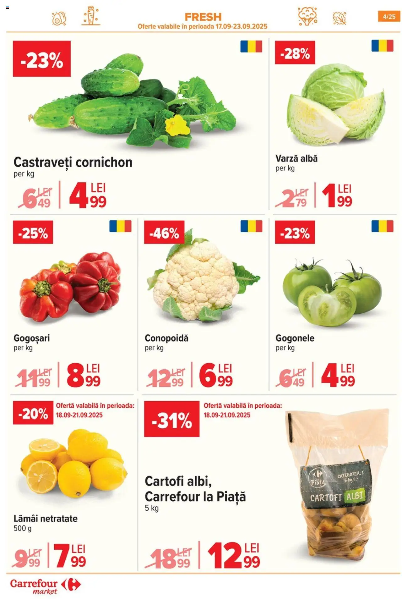 Noul catalog Carrefour – valabil de la 17.09.2025 | Pagină: 4 | Produse: Varză, Castraveți, Cartofi