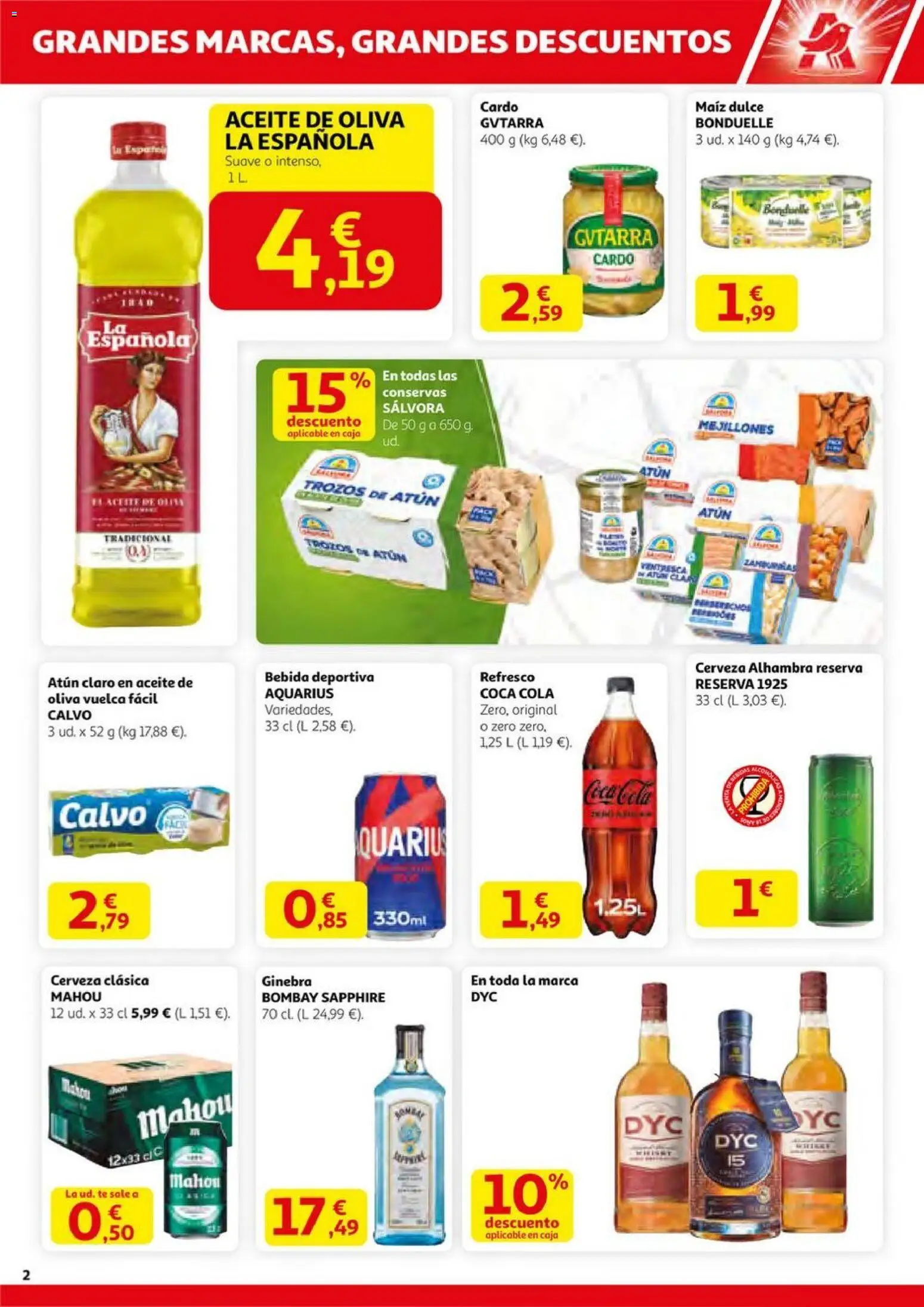 Alcampo -  SM Nacional │ válido desde el 23.10.2025 | Página: 2 | Productos: Aceite de oliva, Μαρμελάδα ροδάκινο, Caja, Atún claro