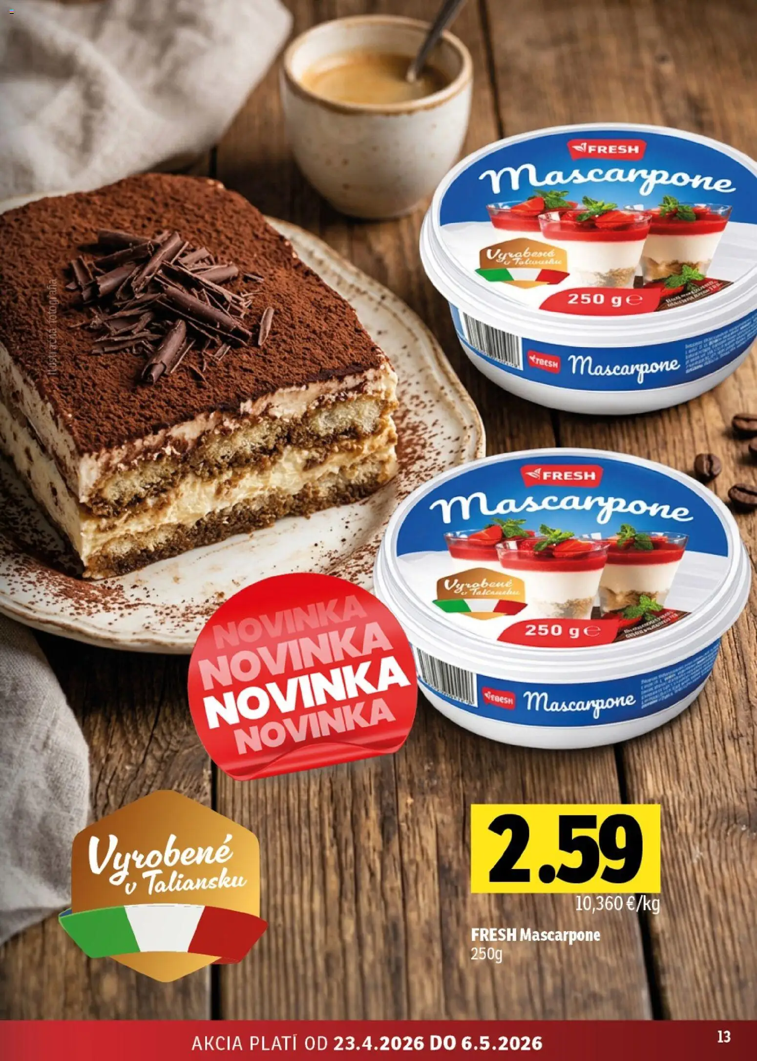 Nové Fresh akcie – leták je platný od 23.04.2026 | Strana: 13 | Produkty: Mascarpone