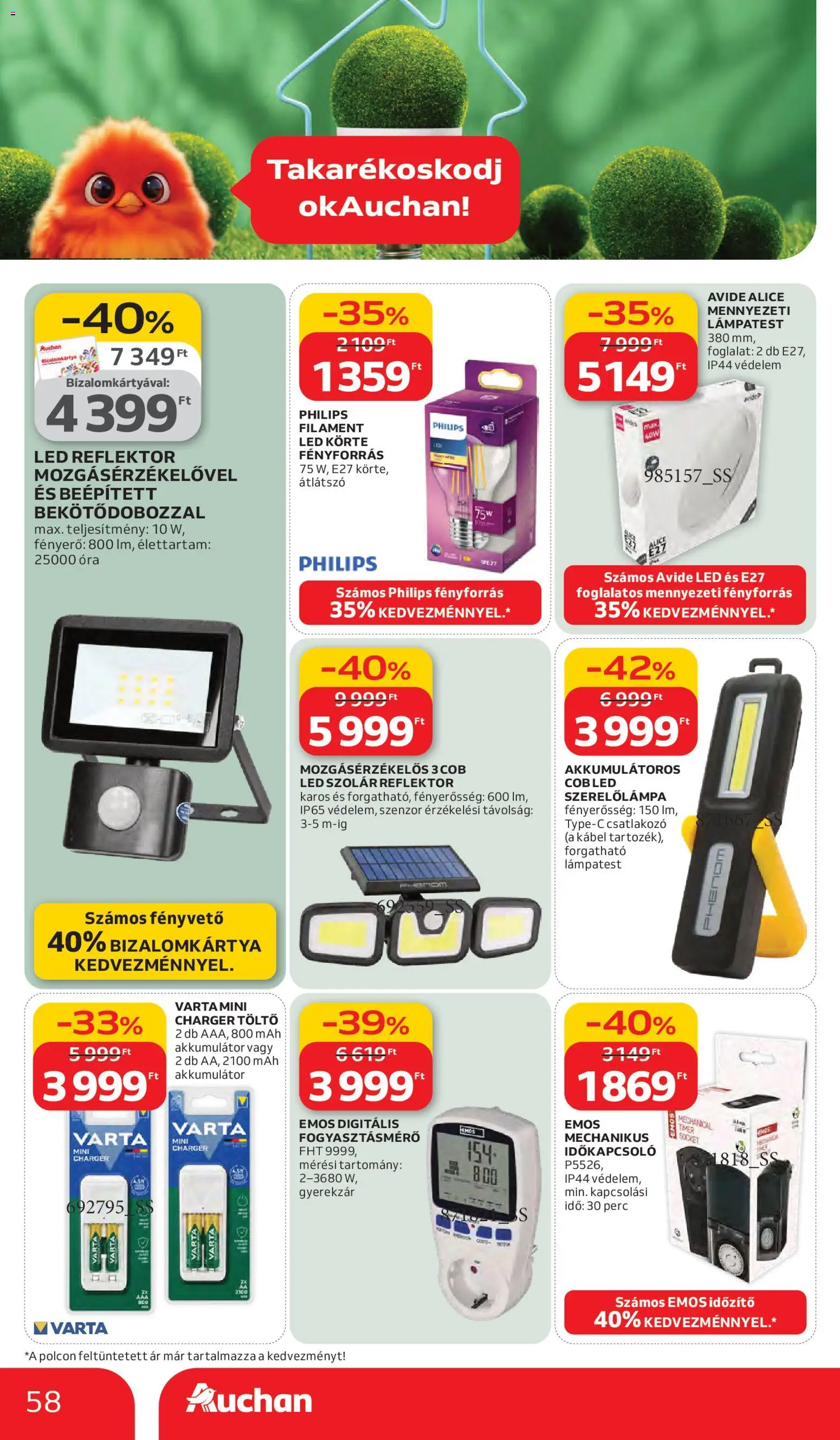 Auchan akciós ujság - amely érvényes a következő dátumtól: 05.03.2026 | Oldal: 58 | Termékek: Reflektor, Kábel, Töltő, Led reflektor