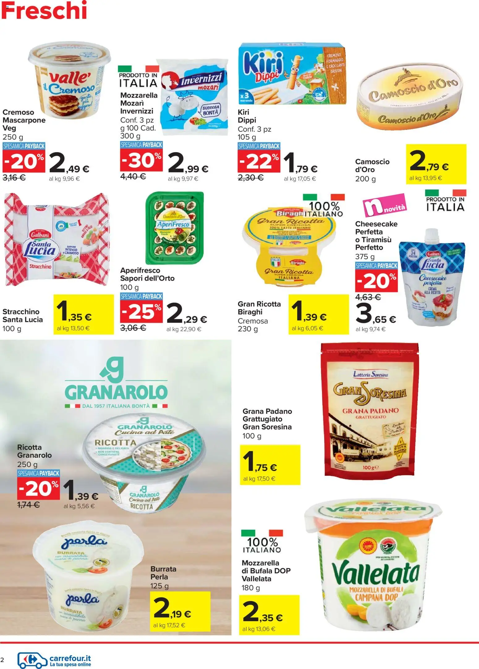 Volantino Carrefour del 27.11.2025 | Pagina: 2 | Prodotti: Crema, Mozzarella, Stracchino, Mascarpone